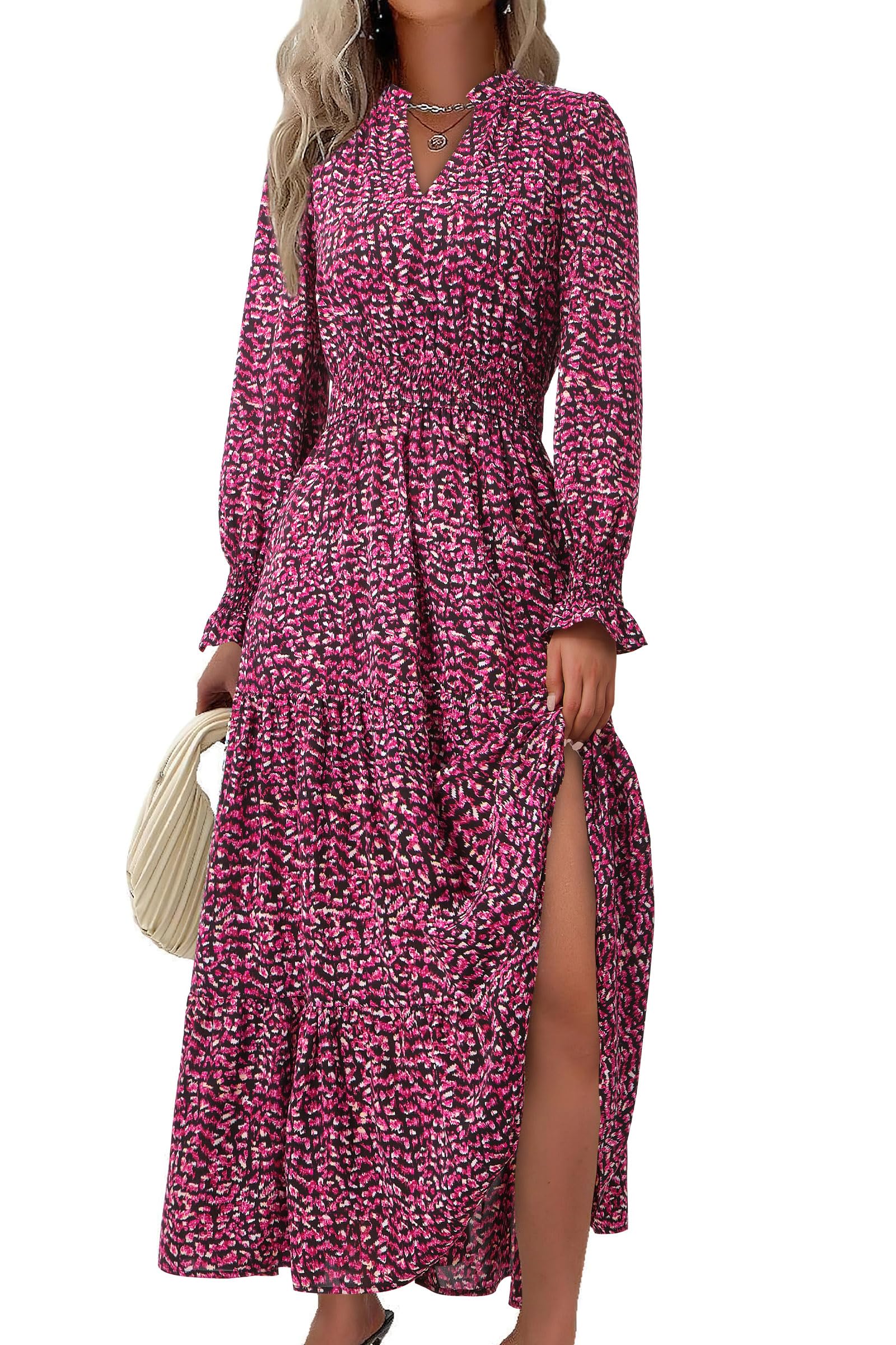 Women's Floral Maxi Dress Fall A Line Wedding Guest Dresses