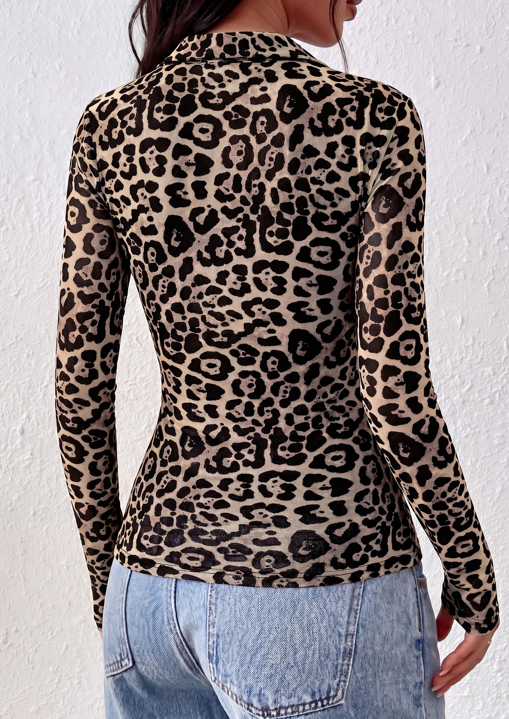 Women's Long Sleeve Boho Floral Mesh Tops Fall V Neck Blouses