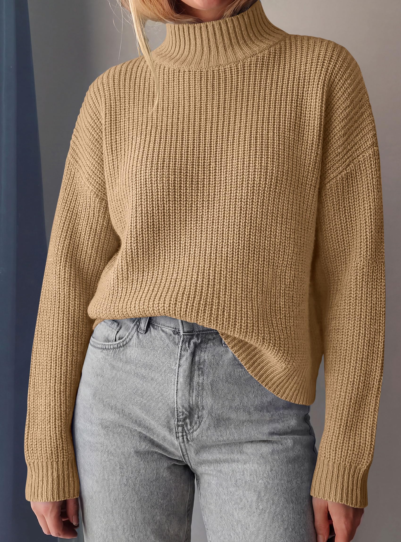 Women's Chunky Knit Fall Mock Turtleneck Pullover Sweaters