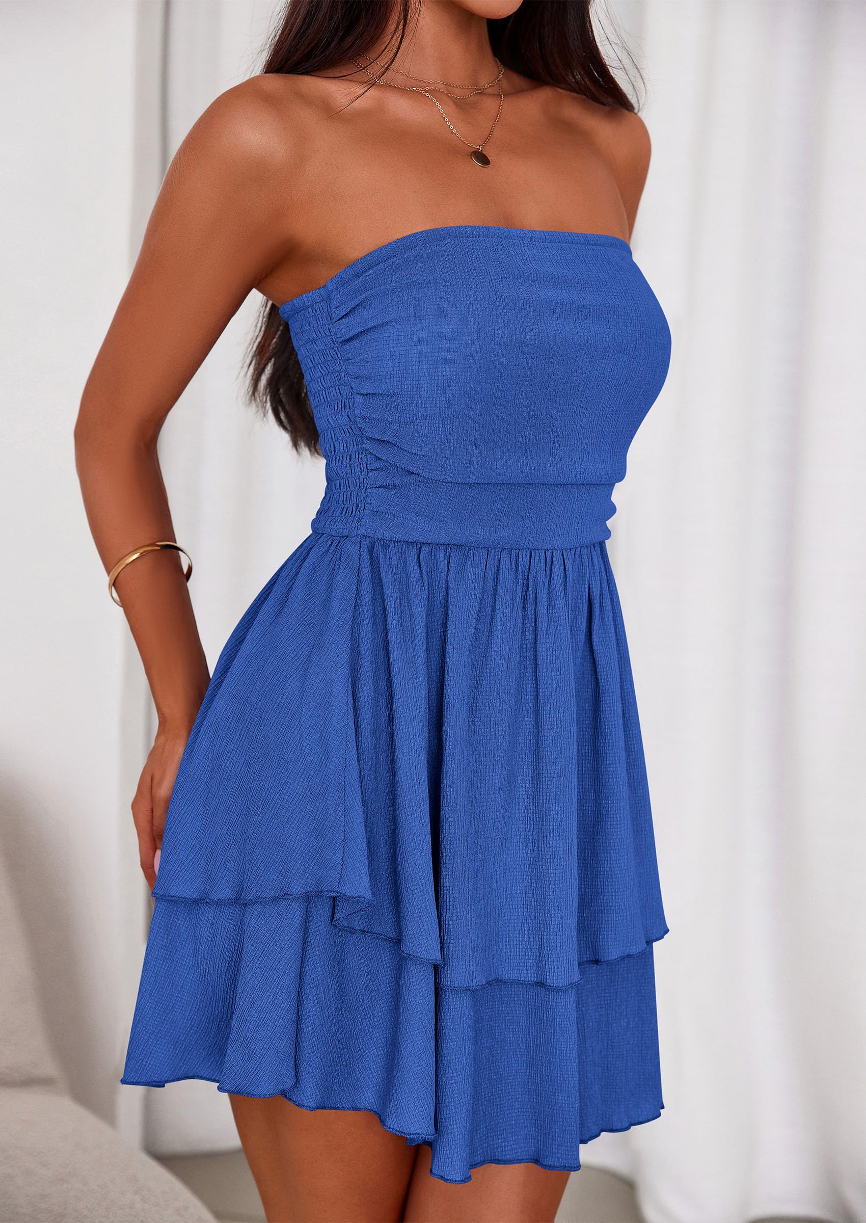 Women's Summer Strapless Flowy Mini Dresses (Royal Blue,S)
