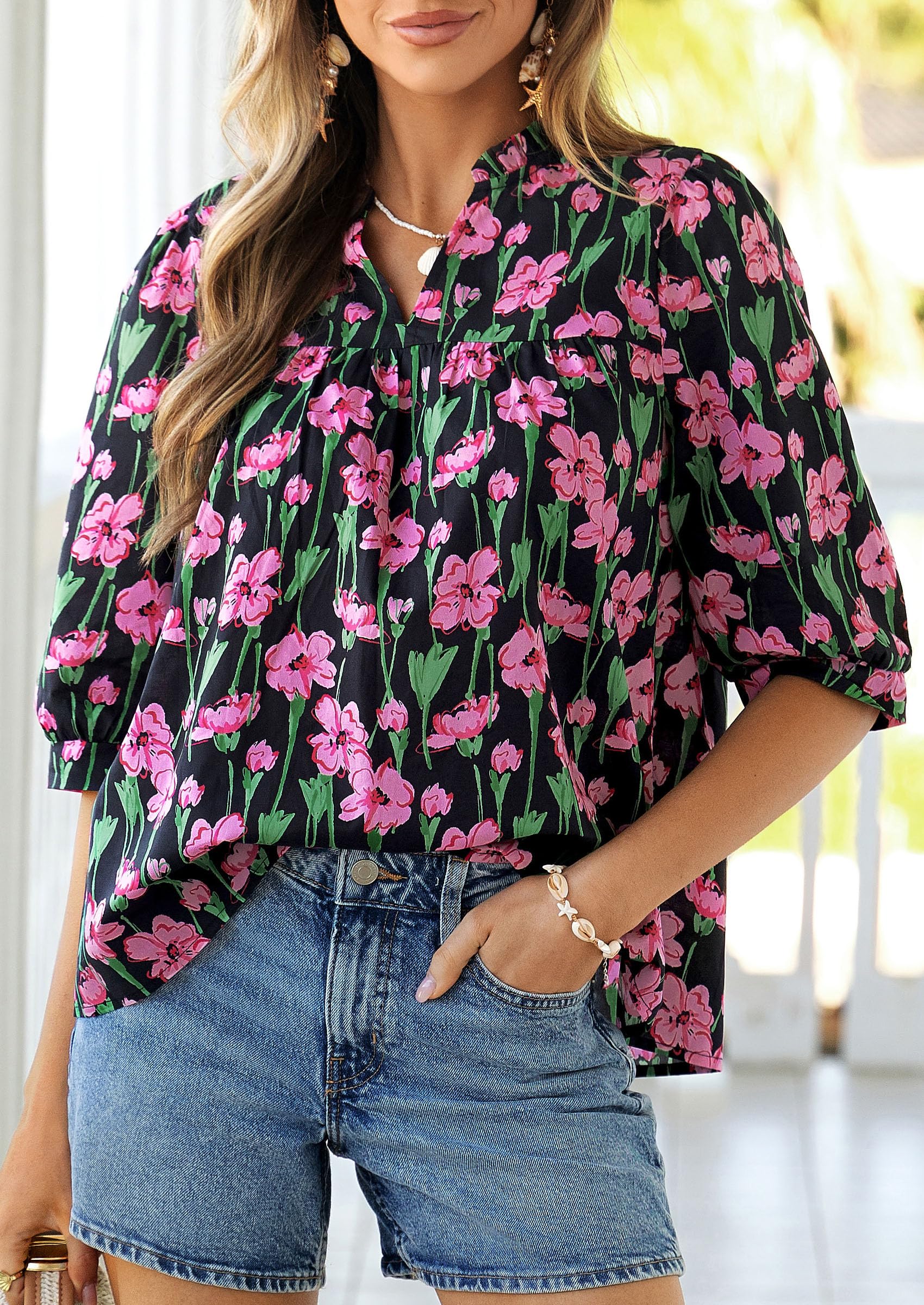 Women's Summer Floral Boho Dressy Casual Tops