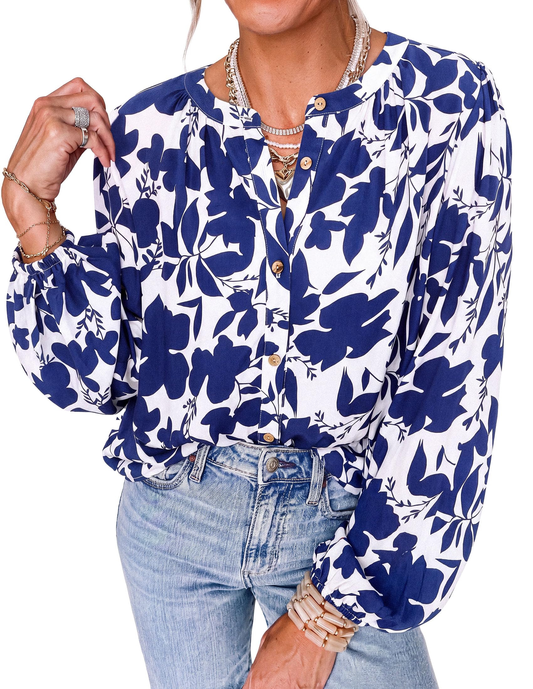 Women's Boho Tops Fall Long Sleeve Button Down Floral Blouses
