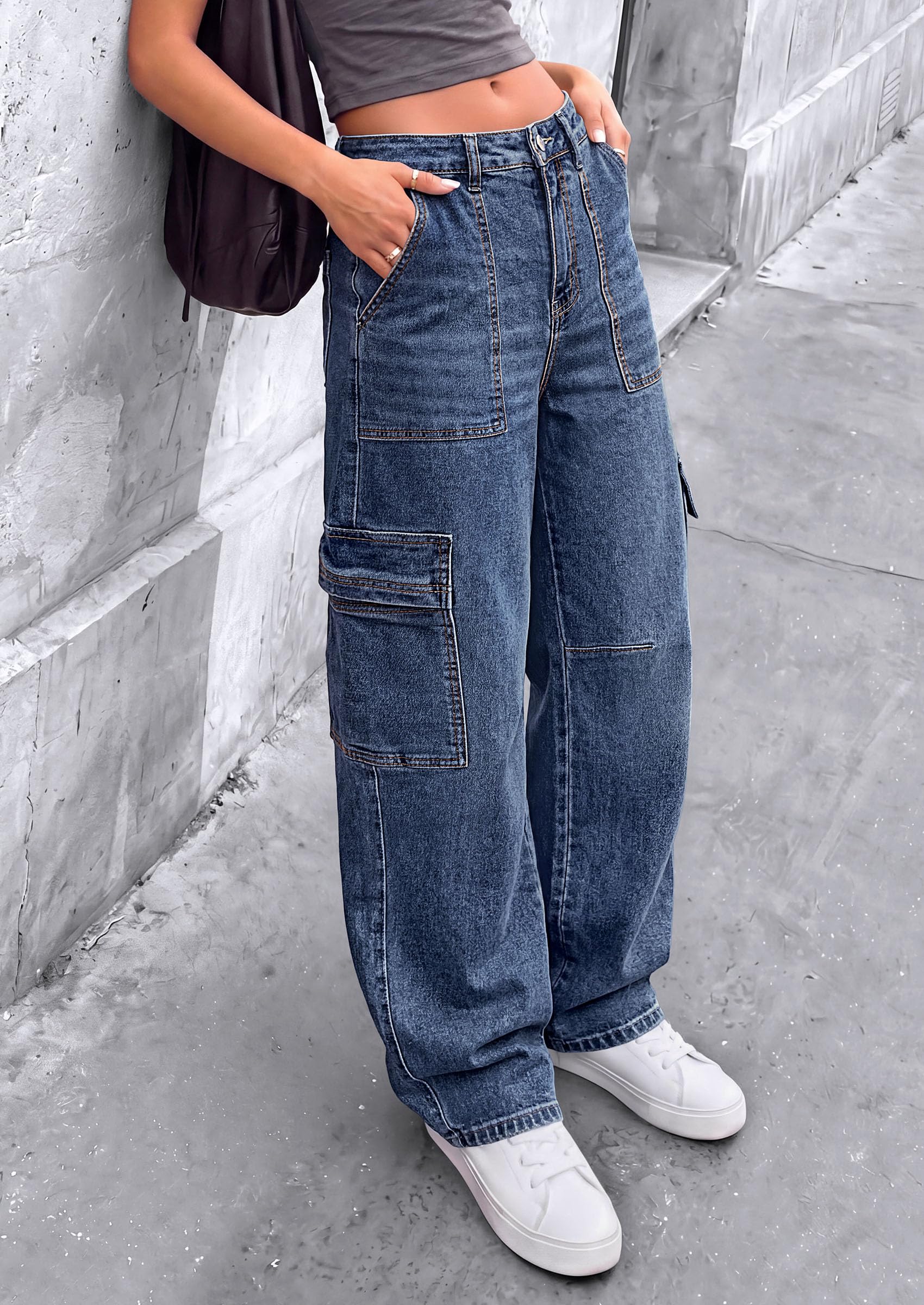 Barrel Pants Women Wide Leg Baggy Denim Jeans Ashleigh Blue,4