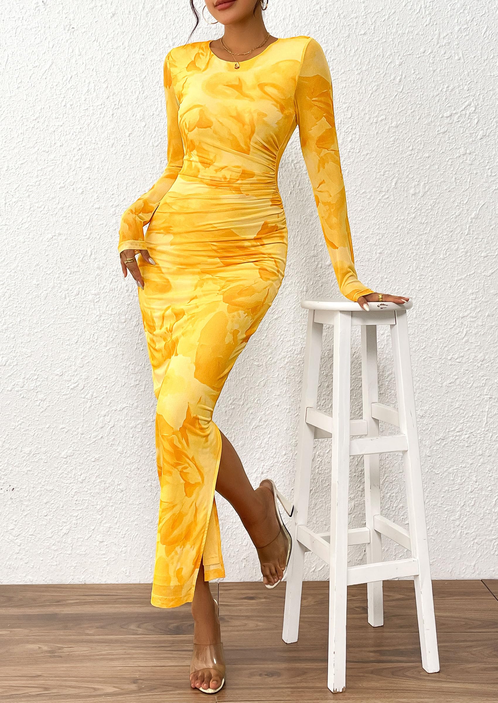 Women's Floral Bodycon Maxi Fall Dress