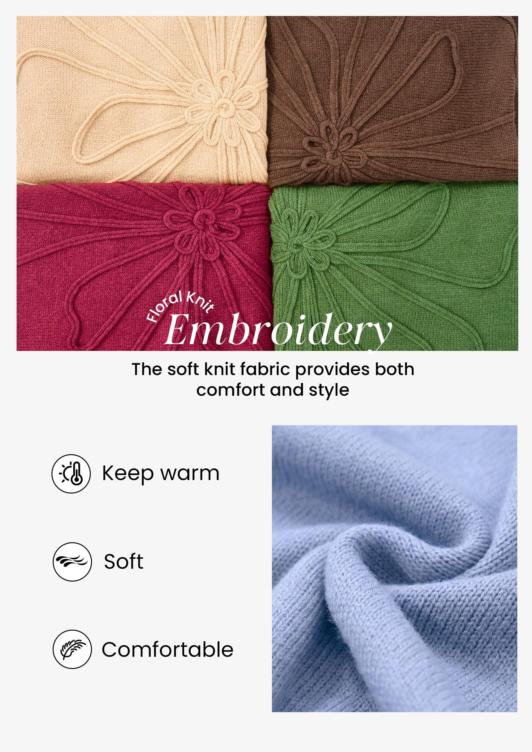 Sweaters for Women Fall Fashion Embroidered Floral Knit Tops