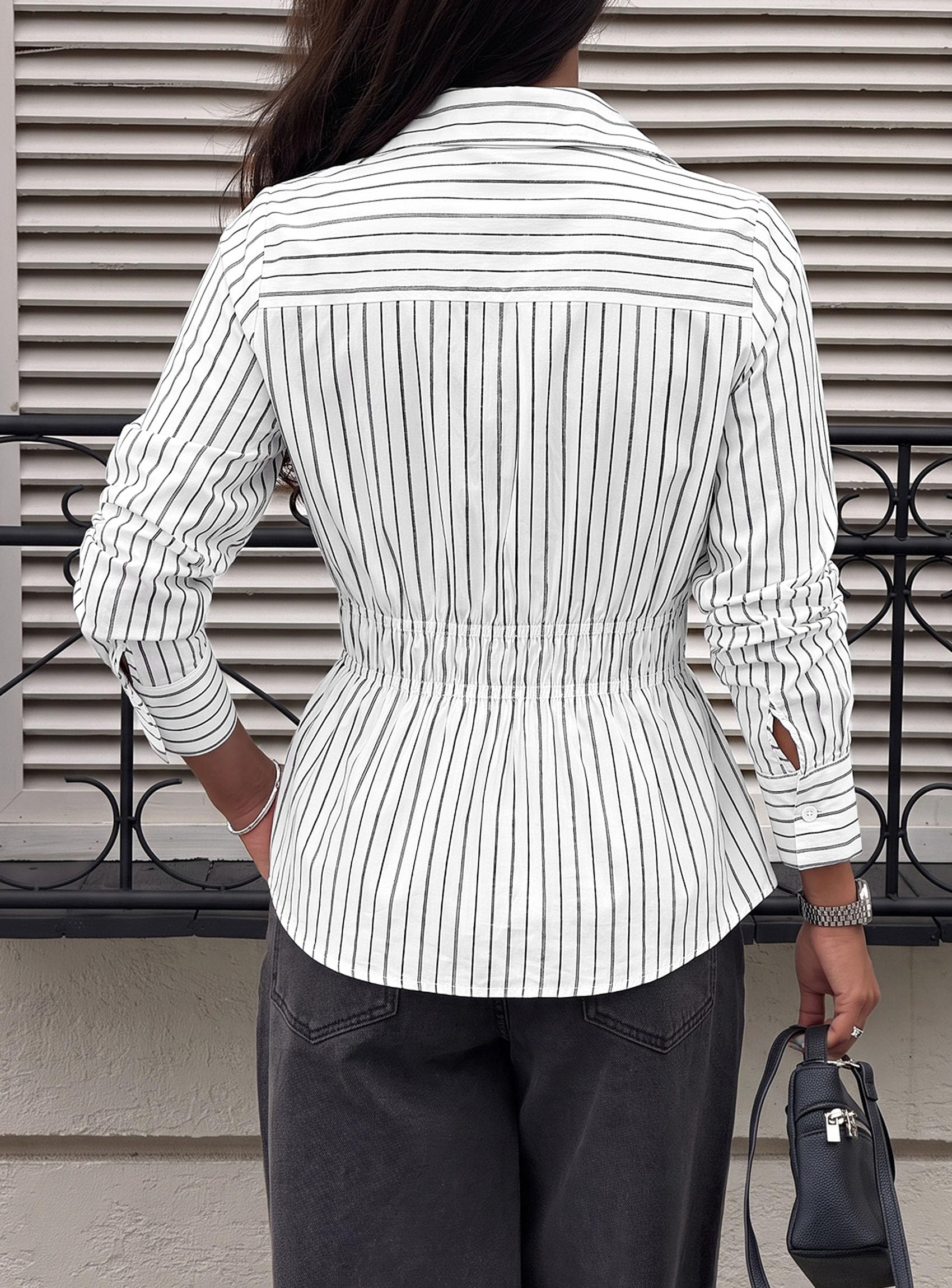 Women's Peplum Button Down Work Shirts Business Casual Tops