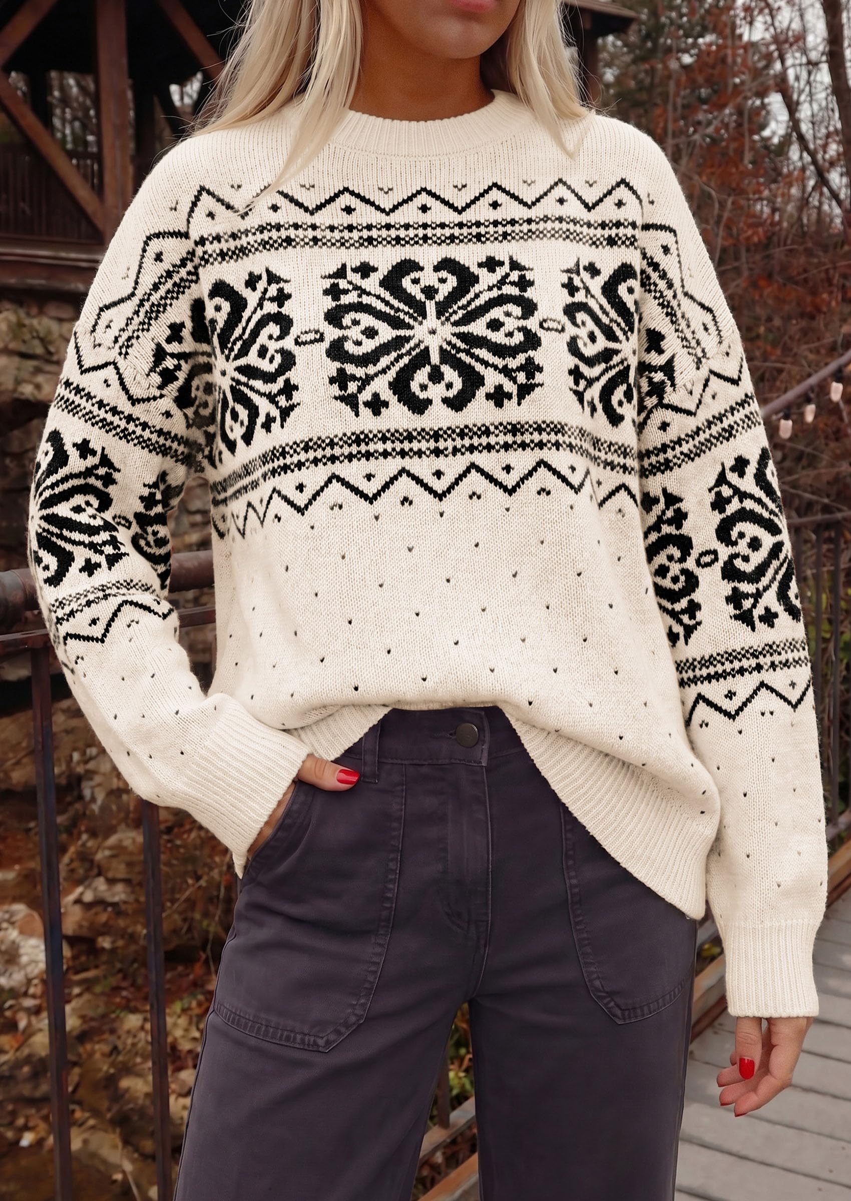 Sweaters for Women Fair Isle Oversized Pullover Fall Outfits