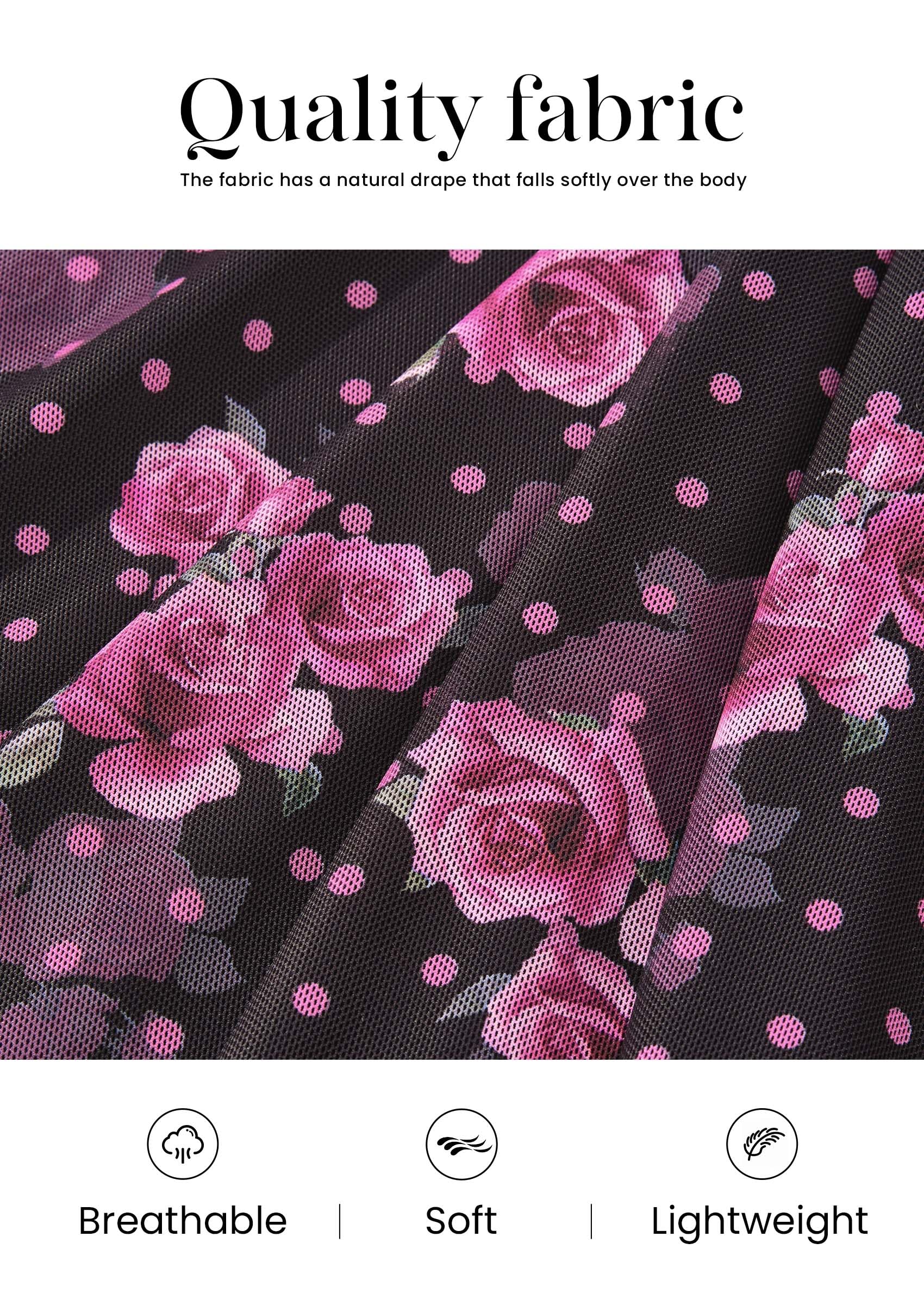 Womens Mesh Wrap Dressy Top Floral V Neck Long Sleeve Shirts