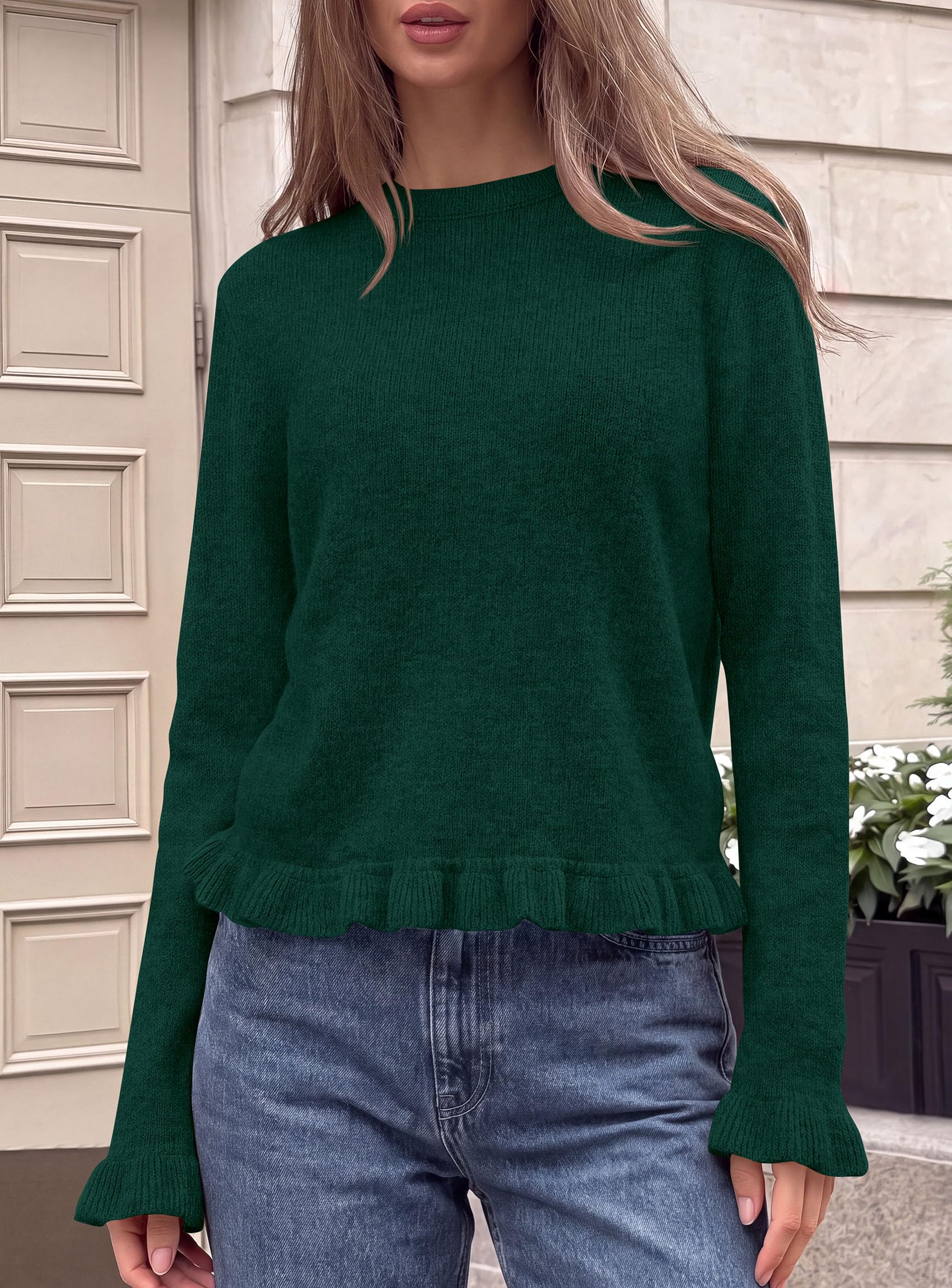 Women's Ruffle Sweaters Fall Fashion Cozy Knit Pullover
