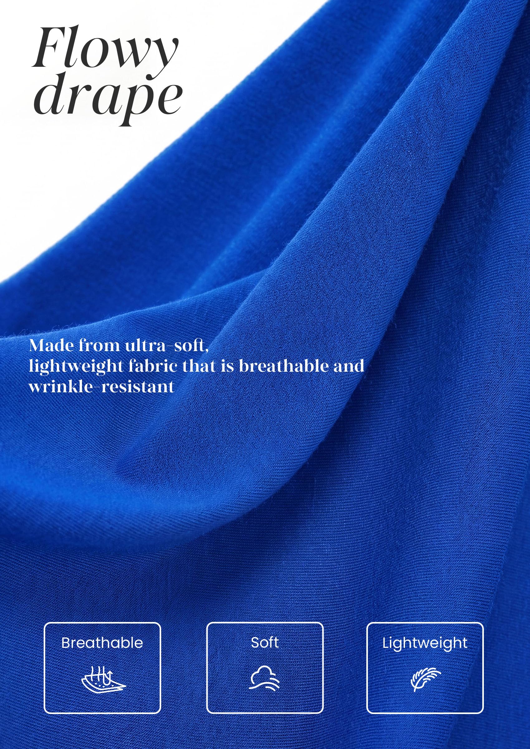 Womens Long Puff Sleeve Tops Crew Neck Blouse (Royal Blue,L)