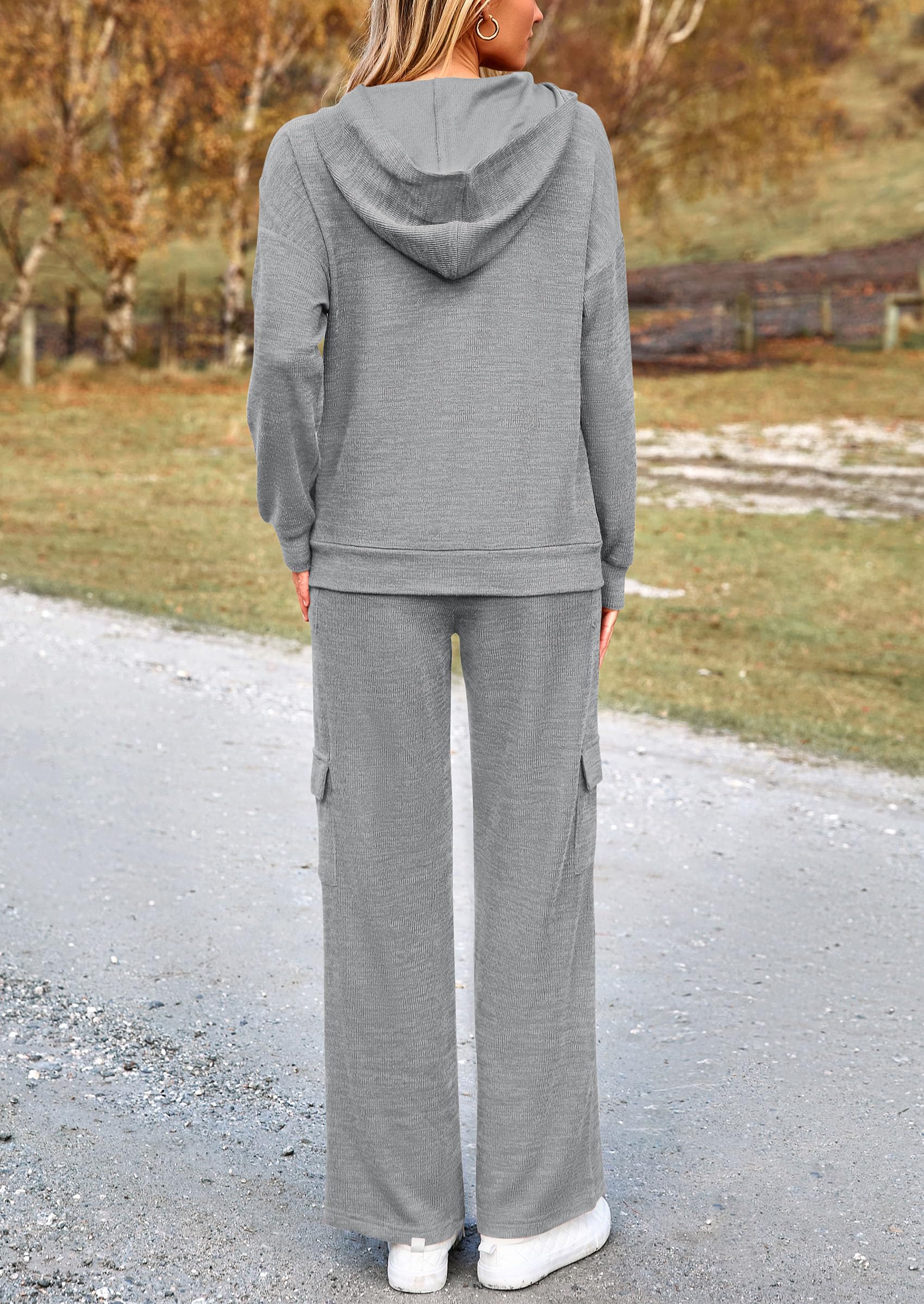 2 Piece Sets For Women Fall 2025 Sweatsuits Outfits Lounge Matching Hoodie Set Travel Track Suits Winter Clothes (Grey,Medium)