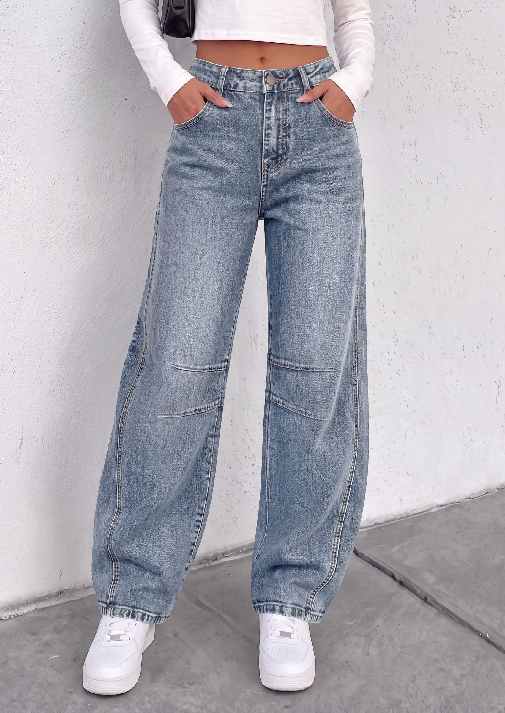 Women's Barrel Baggy Jeans High Waisted Pants (Myosotis,4)