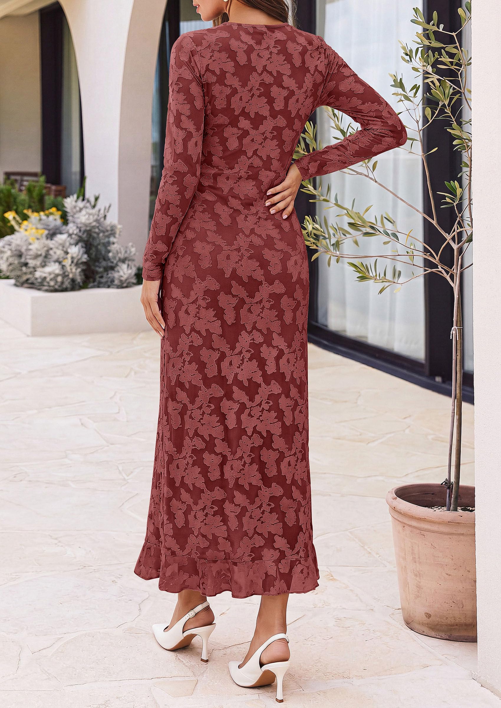 Women's Formal Maxi Floral Dresses with Slit (Rust Red,M)