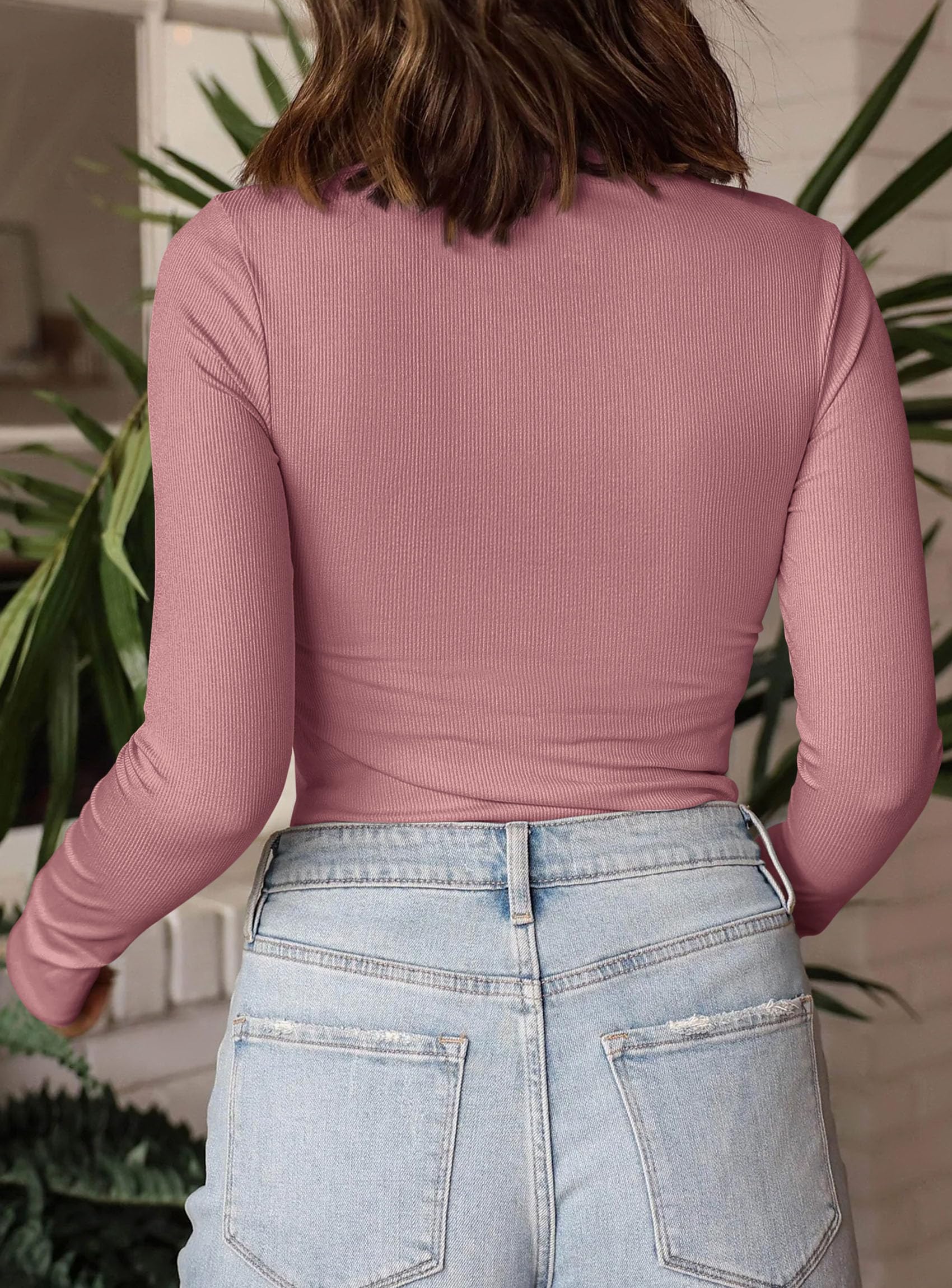 Womens Mock Turtleneck Fall Long Sleeve Shirts,Grey Pink,XS