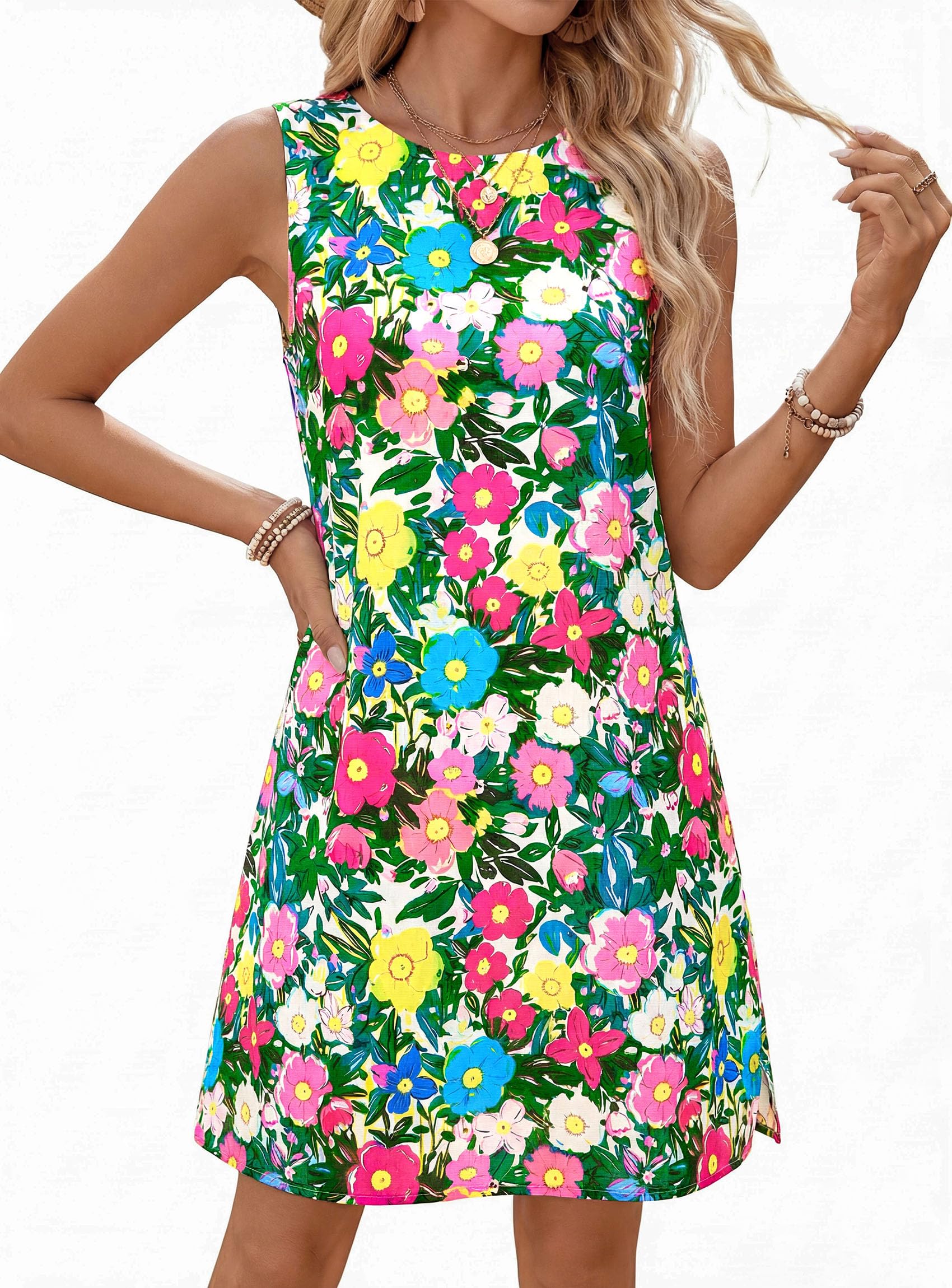 Women's Summer Floral Sundresses Sleeveless Mini Dress