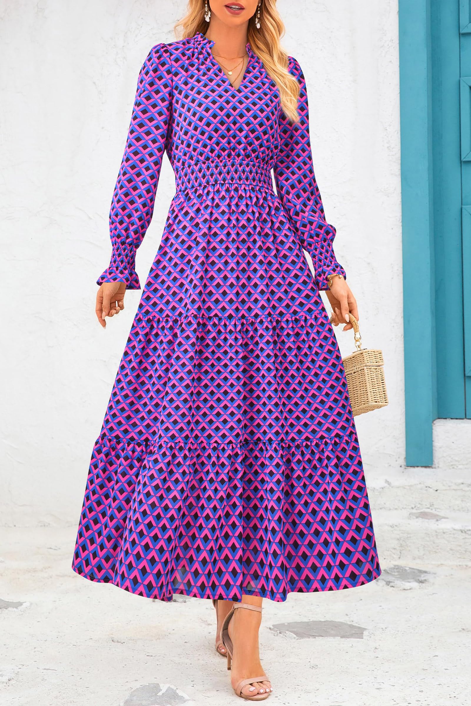 Women's Floral Maxi Dress Fall A Line Wedding Guest Dresses