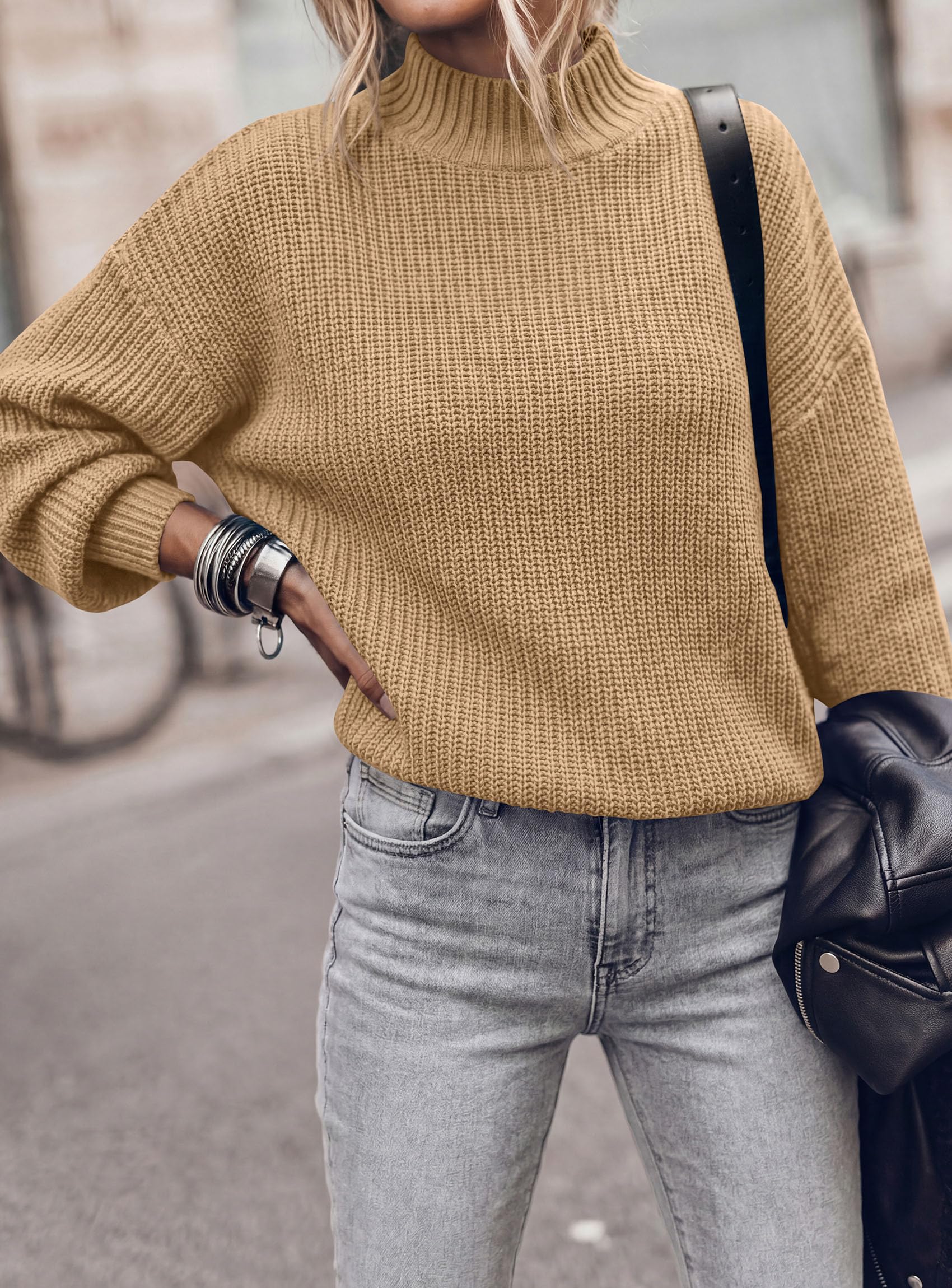 Women's Chunky Knit Fall Mock Turtleneck Pullover Sweaters