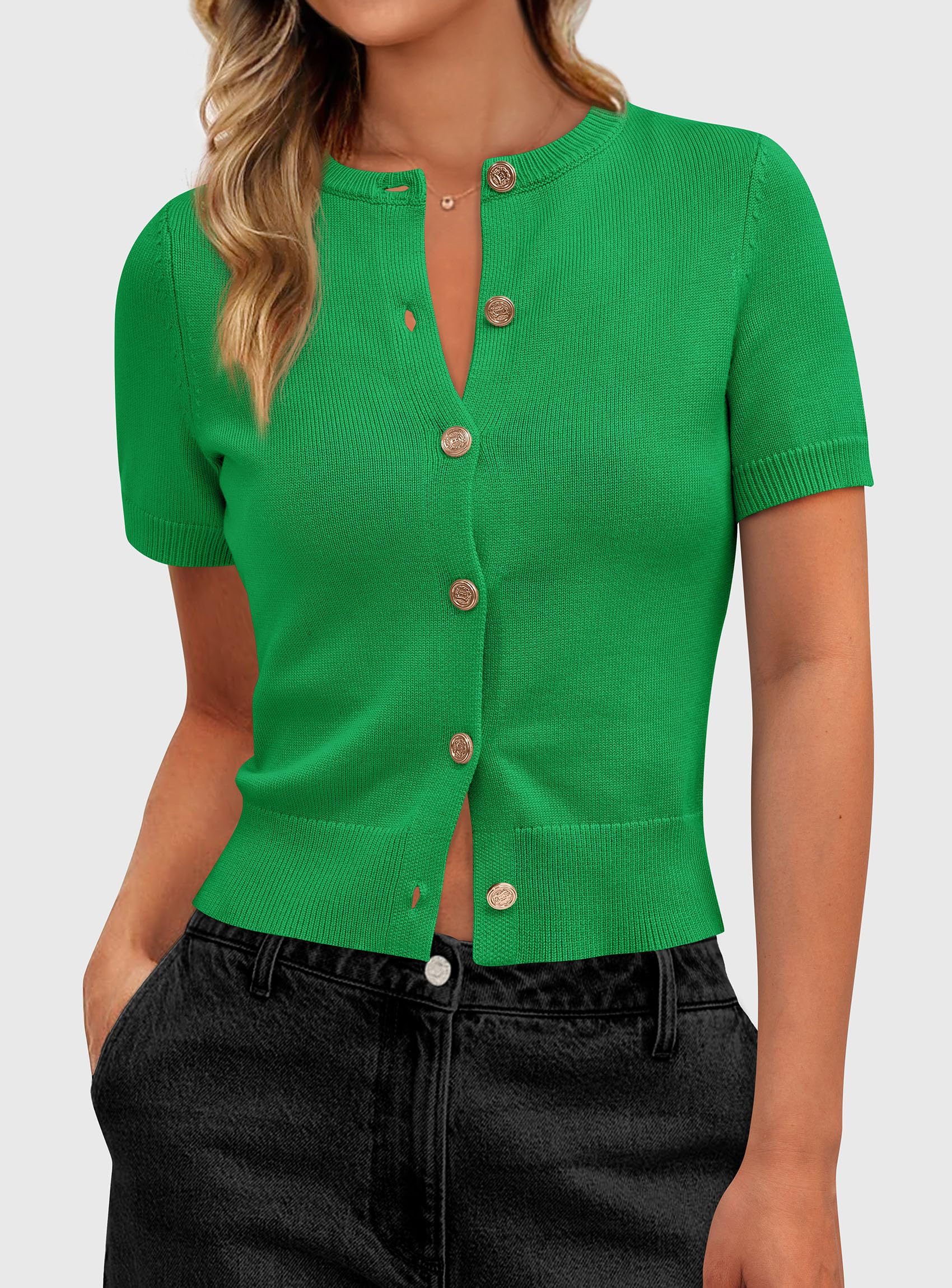 Womens Summer Cardigan Short Sleeve Sweater,Green,S