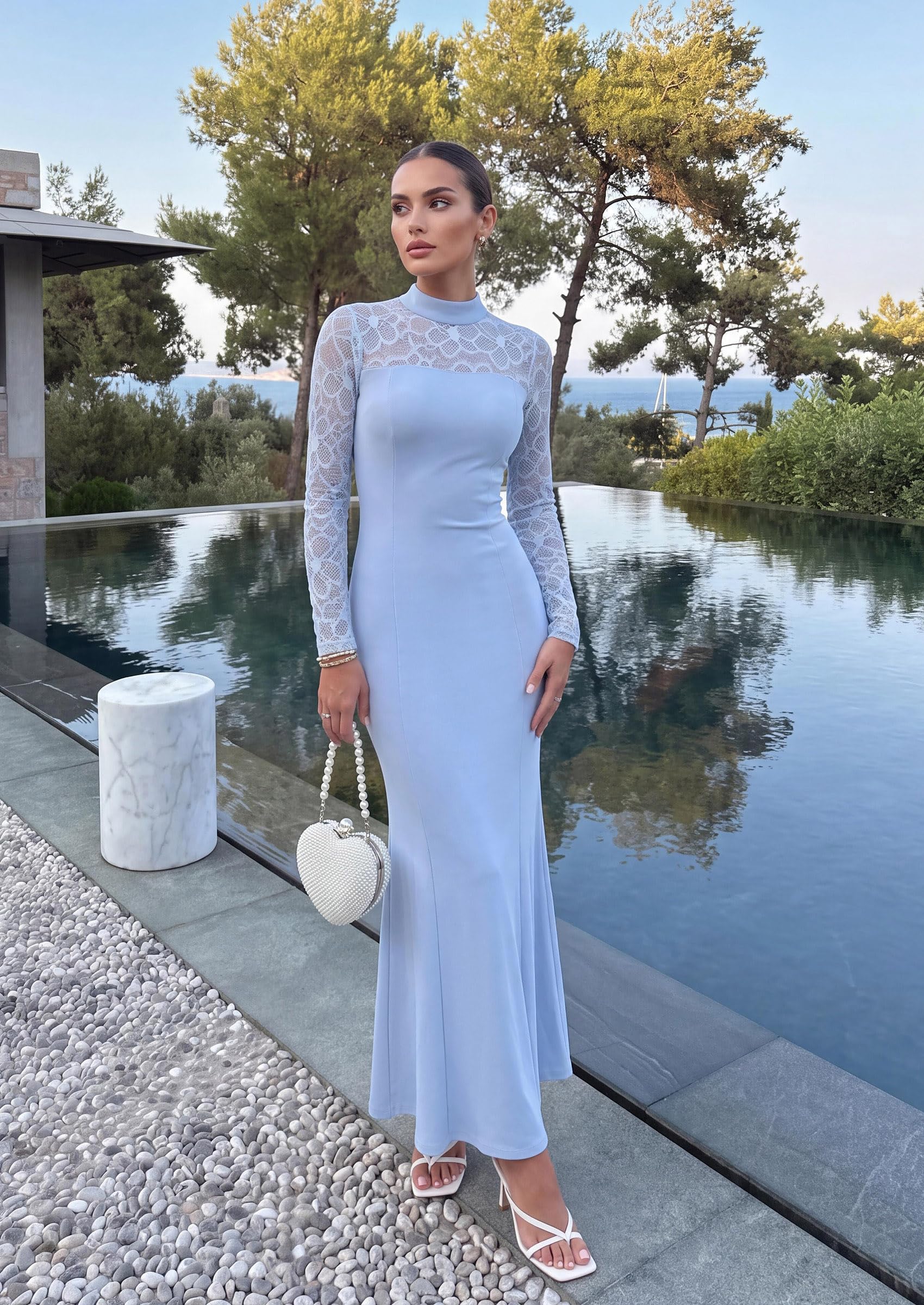 Women's Fall Lace Sheer Dress Bodycon Maxi Cocktail Dresses