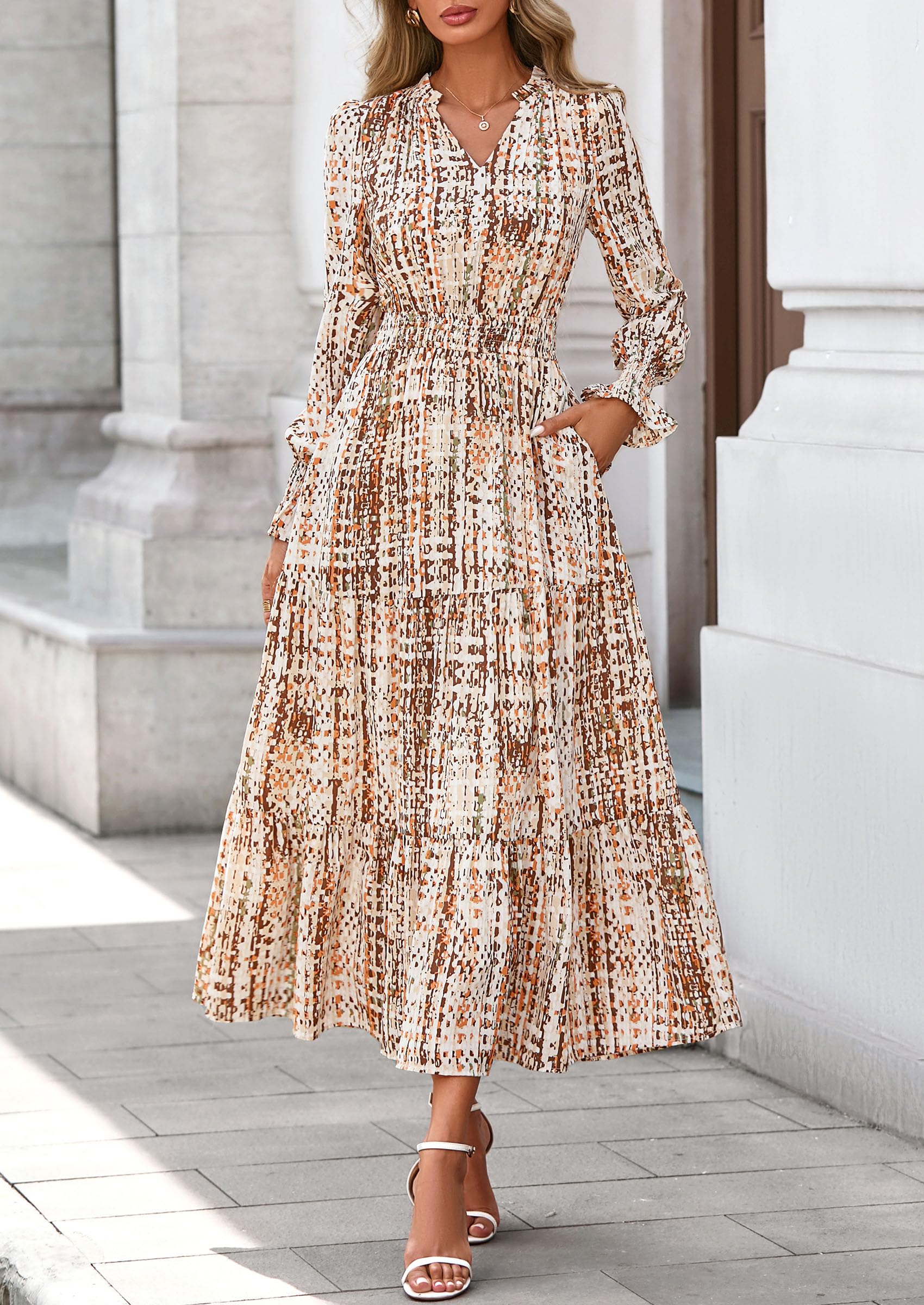 Women's Floral Maxi Dress Fall A Line Wedding Guest Dresses