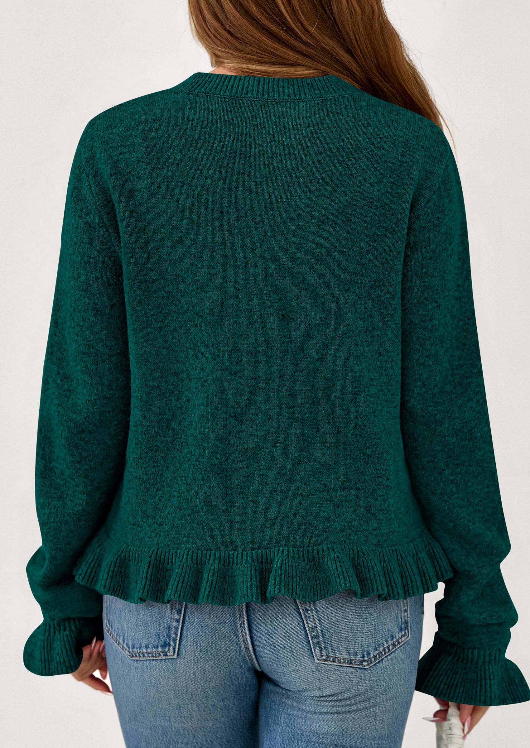Womens Ruffle Button Down Cardigan Sweaters,Dark Green,S