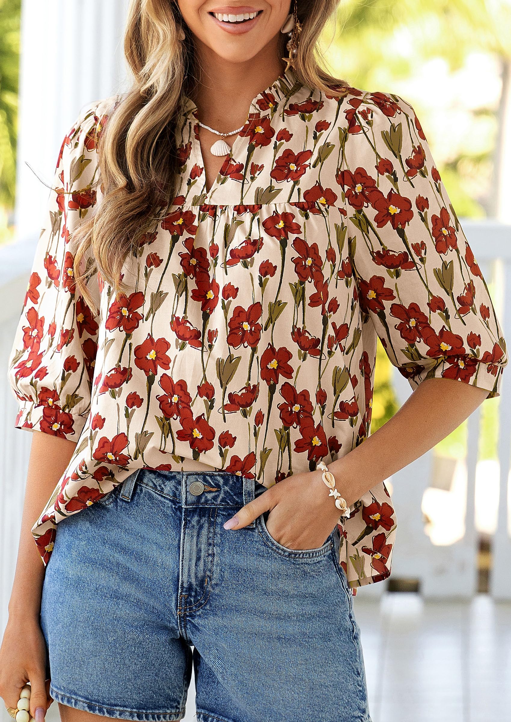 Women's Summer Floral Boho Dressy Casual Tops