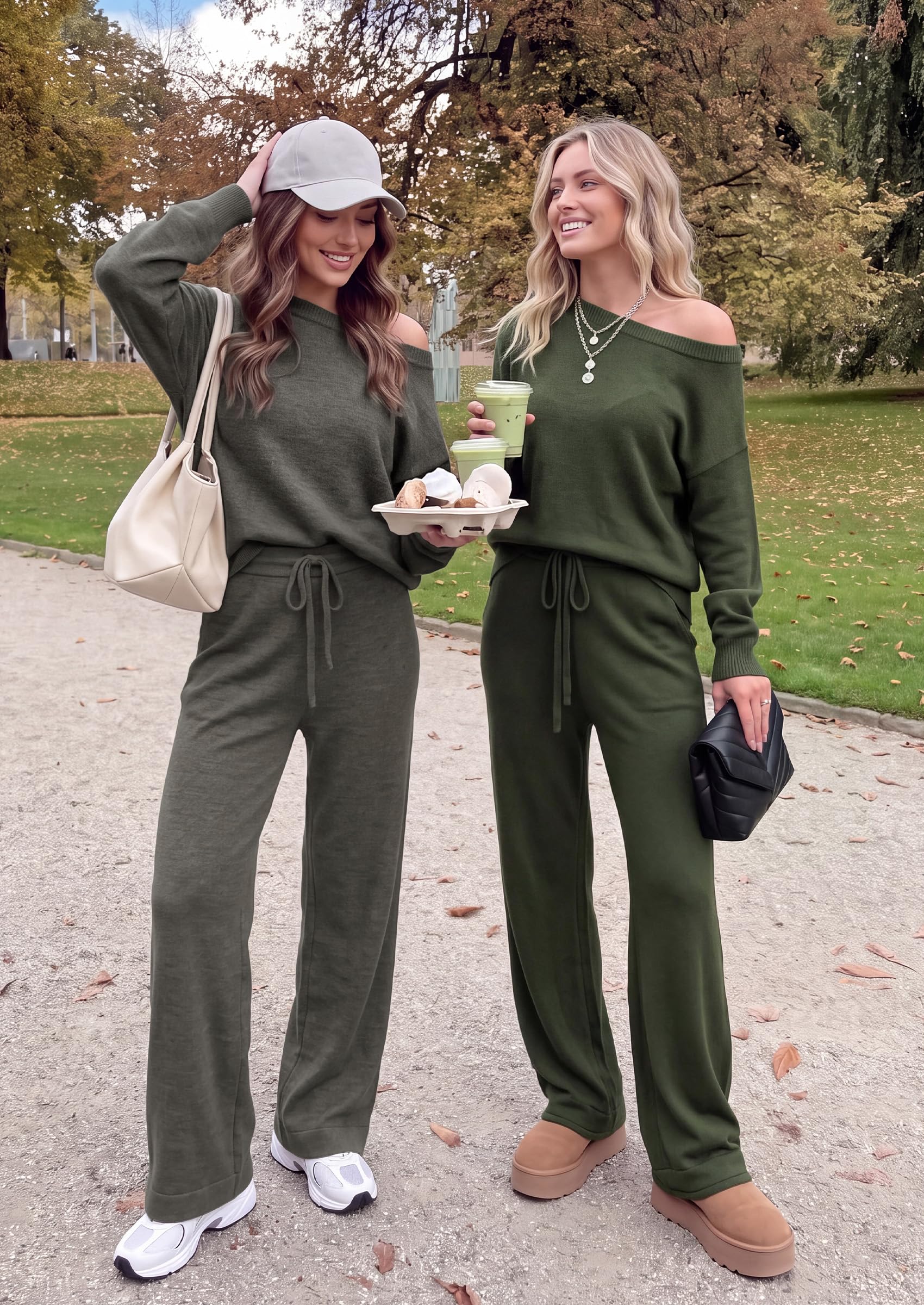 Lounge Sets Womens Sweaters Two Piece Outfits (Dark Grey,S)