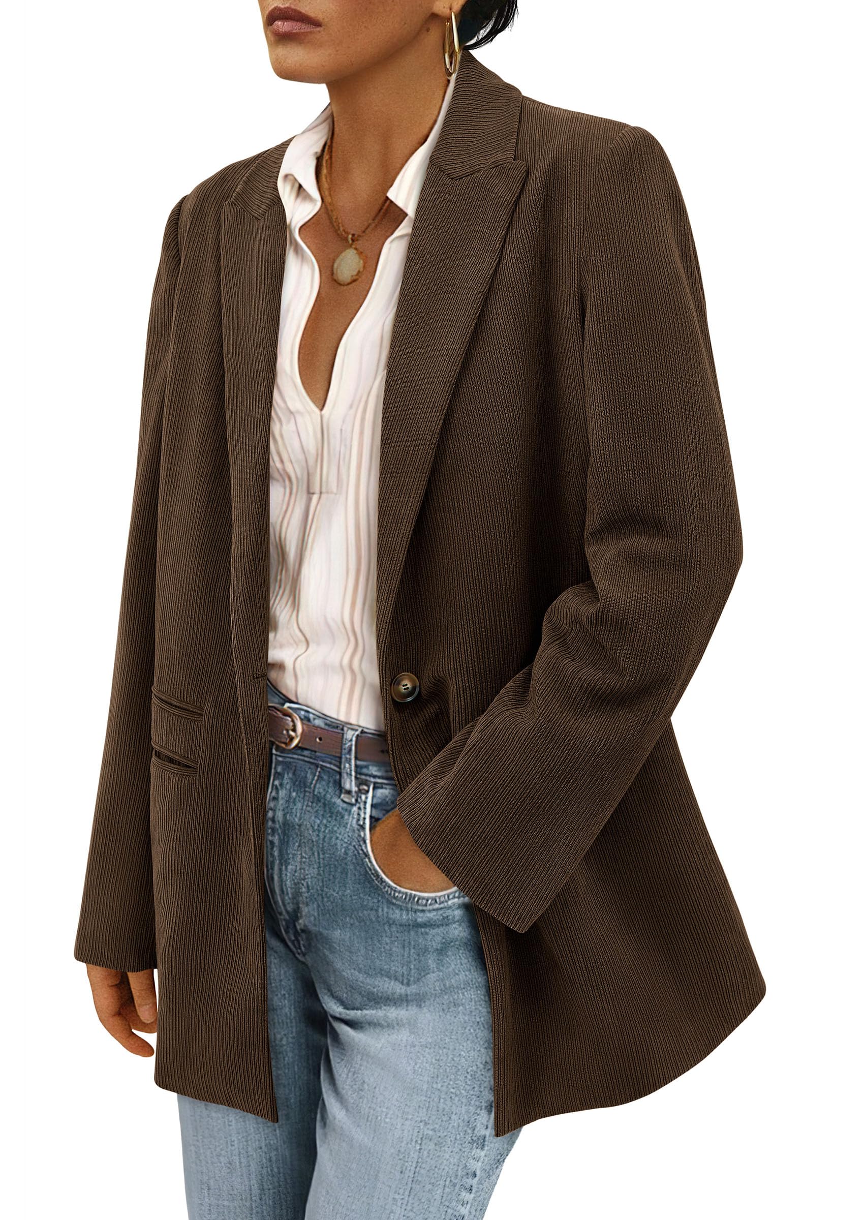 Women's Winter Corduroy Blazers Jackets (Coffee,L)