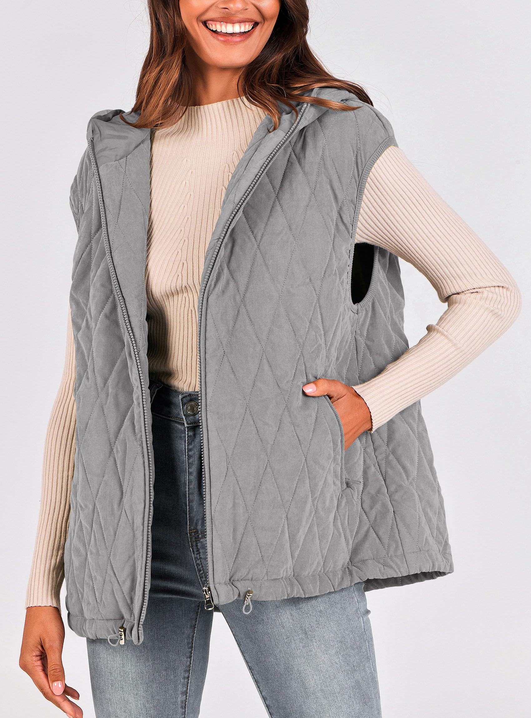 Women's Fall Fashion Vest Zip Up Jacket(Grey,Small)
