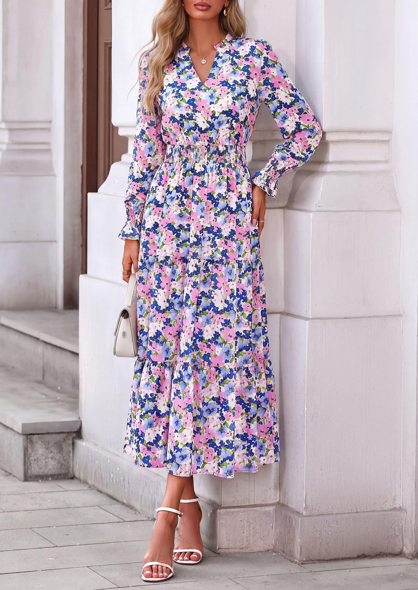Women's Floral Maxi Dress Fall A Line Wedding Guest Dresses
