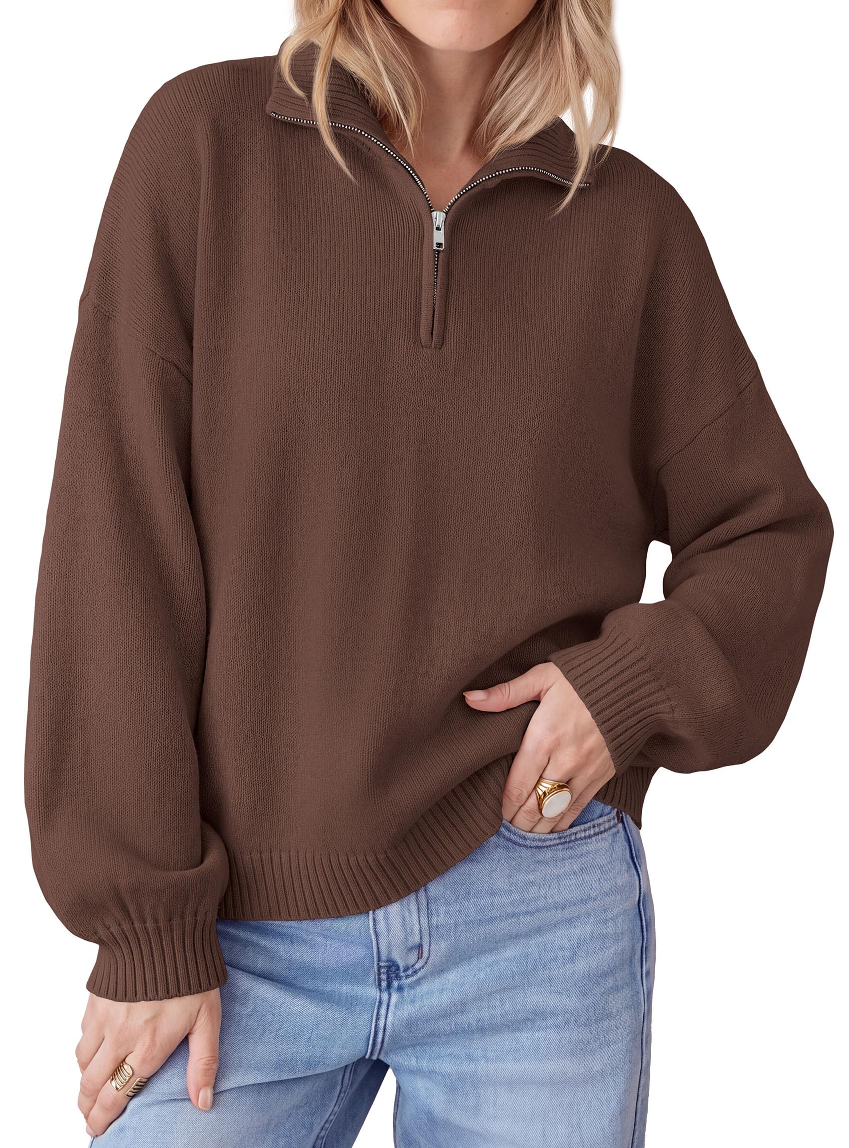 Women's Sweaters Oversized Quarter Zip Pullover Fall Outfits