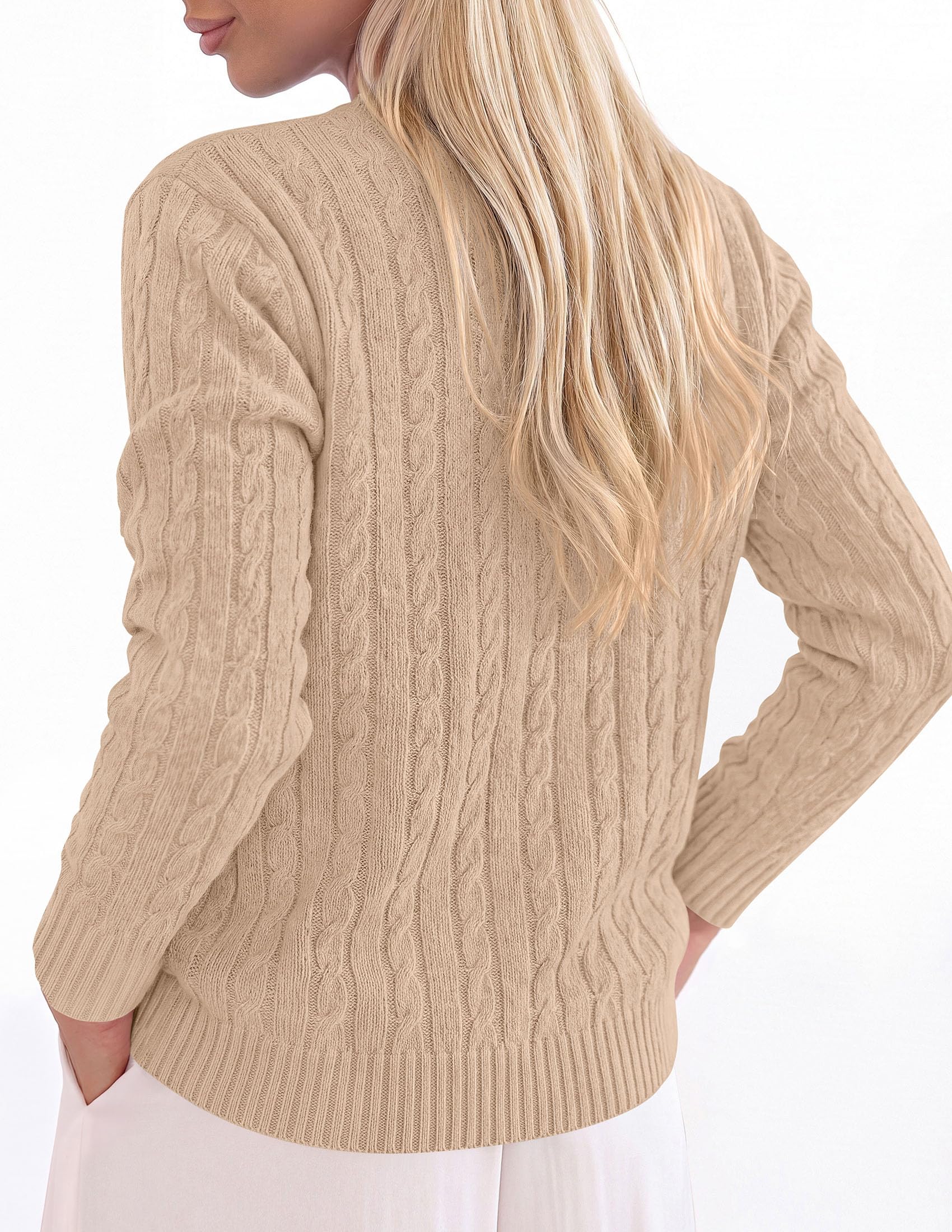 Womens Cable Knit Crewneck Fall Sweater Long Sleeve Tops 2026