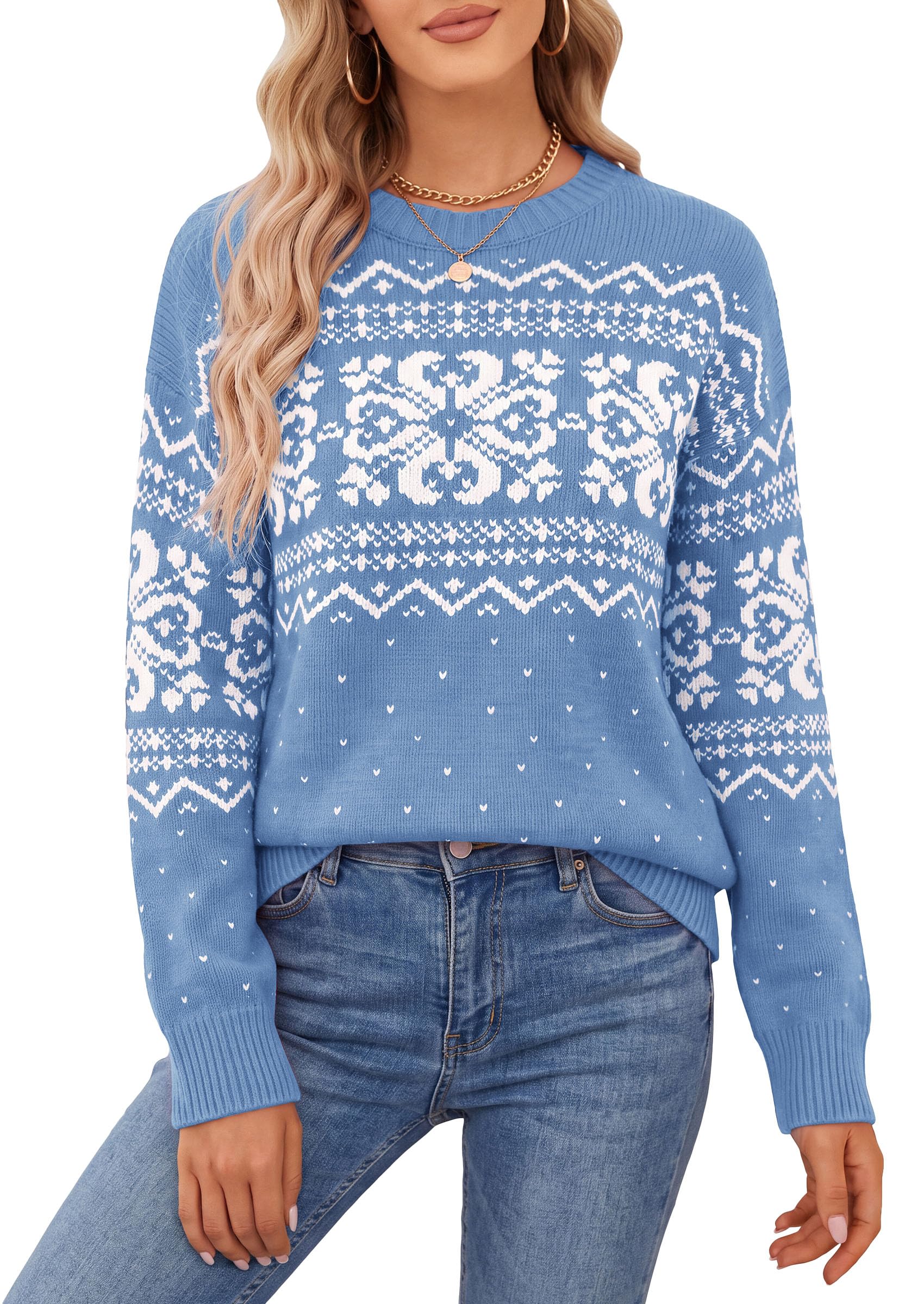 Sweaters for Women Fair Isle Oversized Pullover Fall Outfits