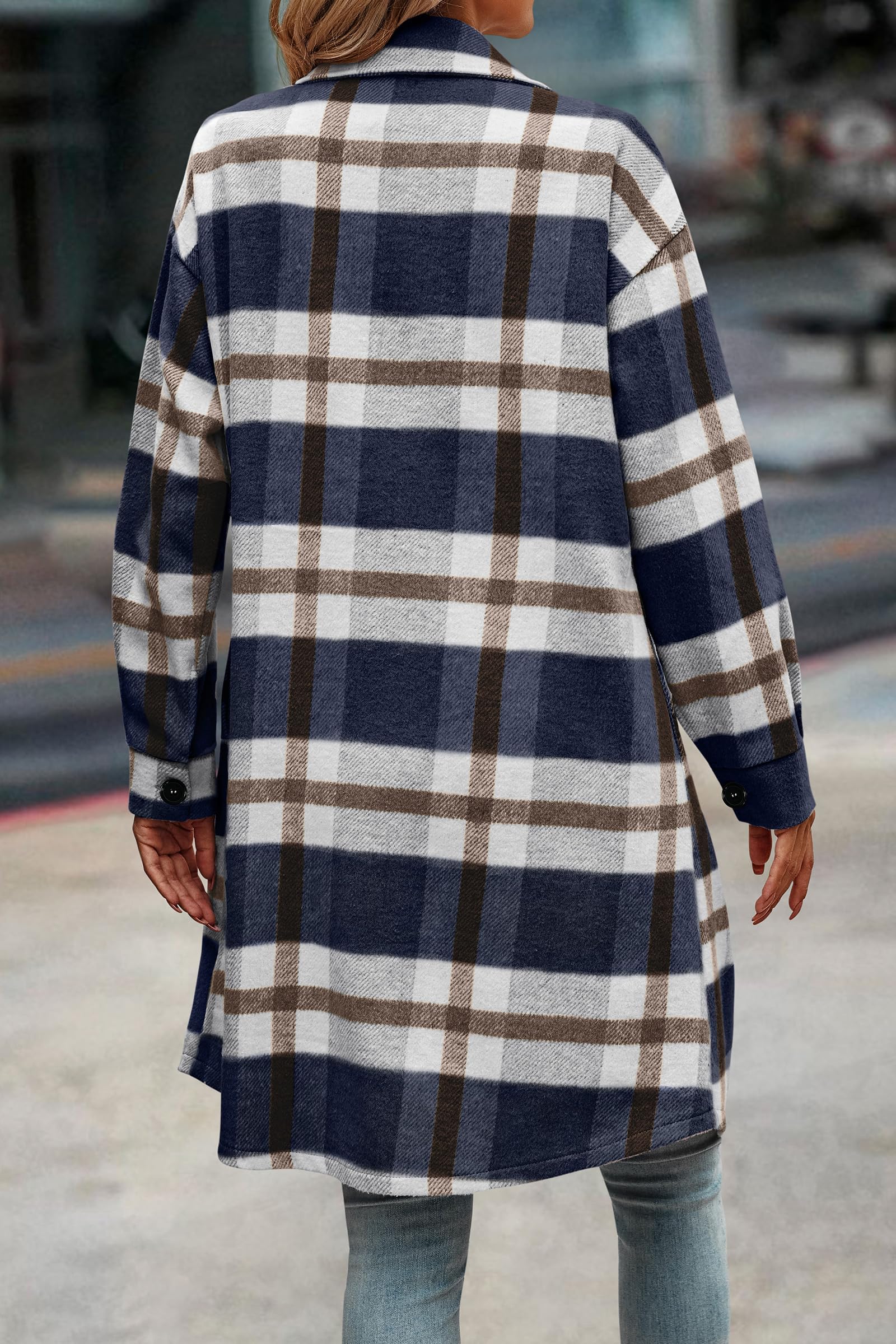 Womens Plaid Shacket Jacket Flannel Shirts,Plaid Navy,S