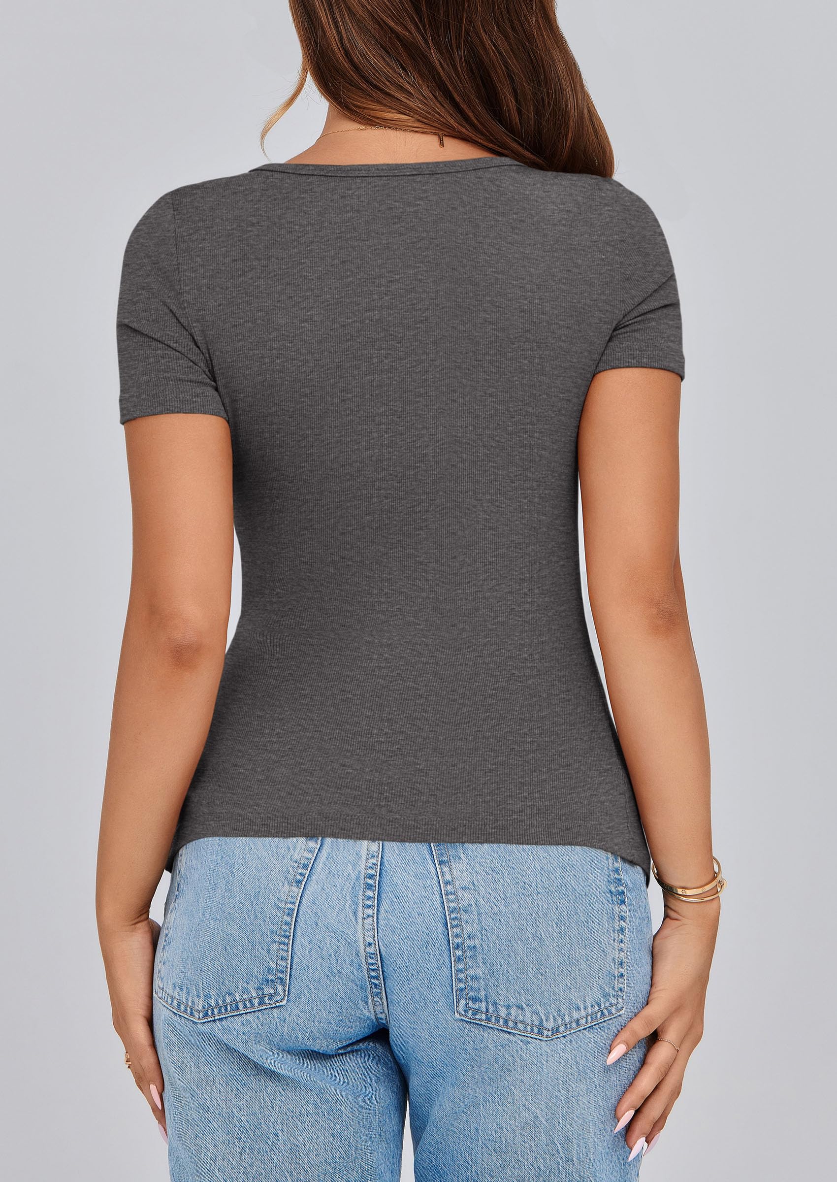 Women's Summer Tops Henley Tee Shirts (Charcoal,X-Small)