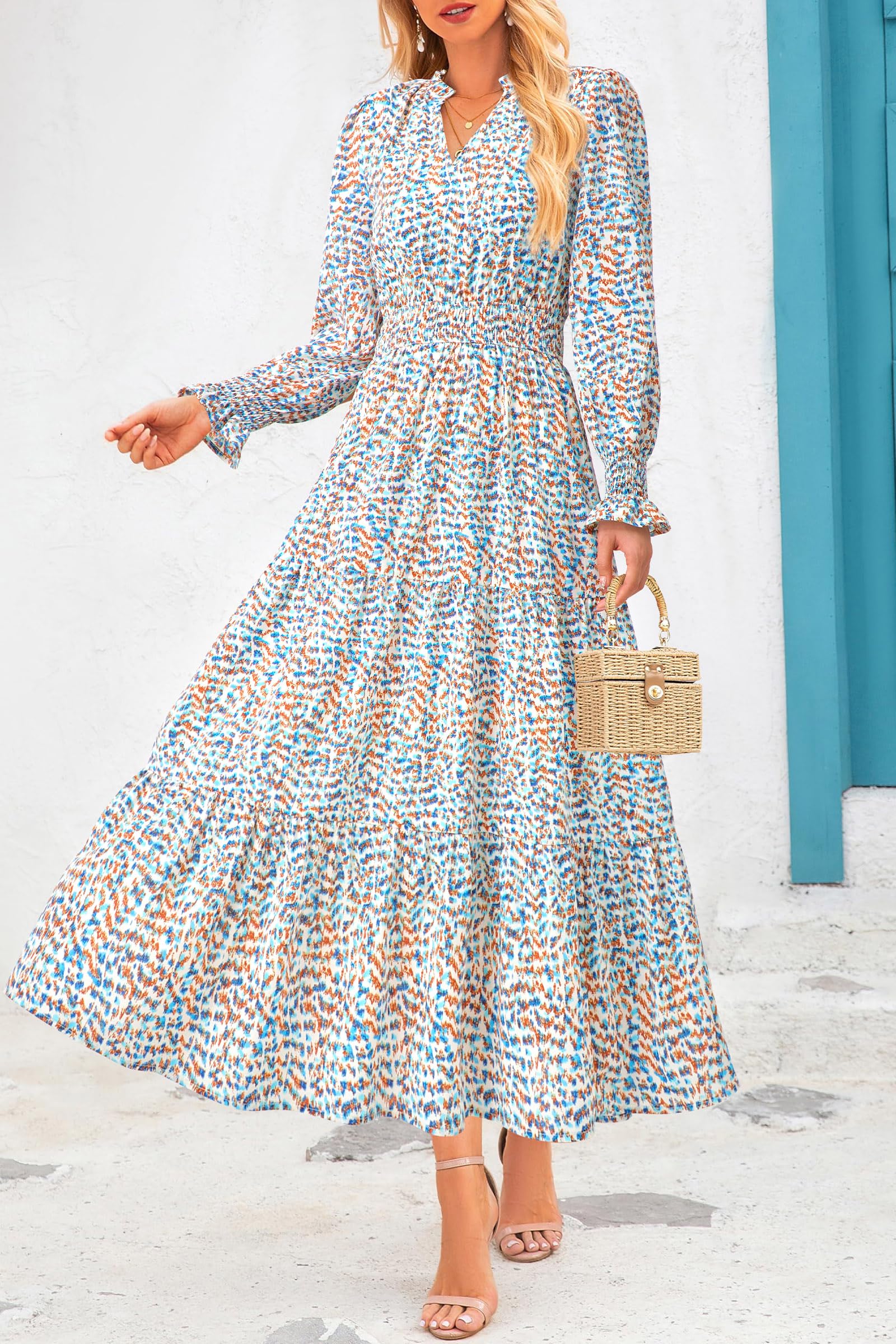 Women's Floral Maxi Dress Fall A Line Wedding Guest Dresses