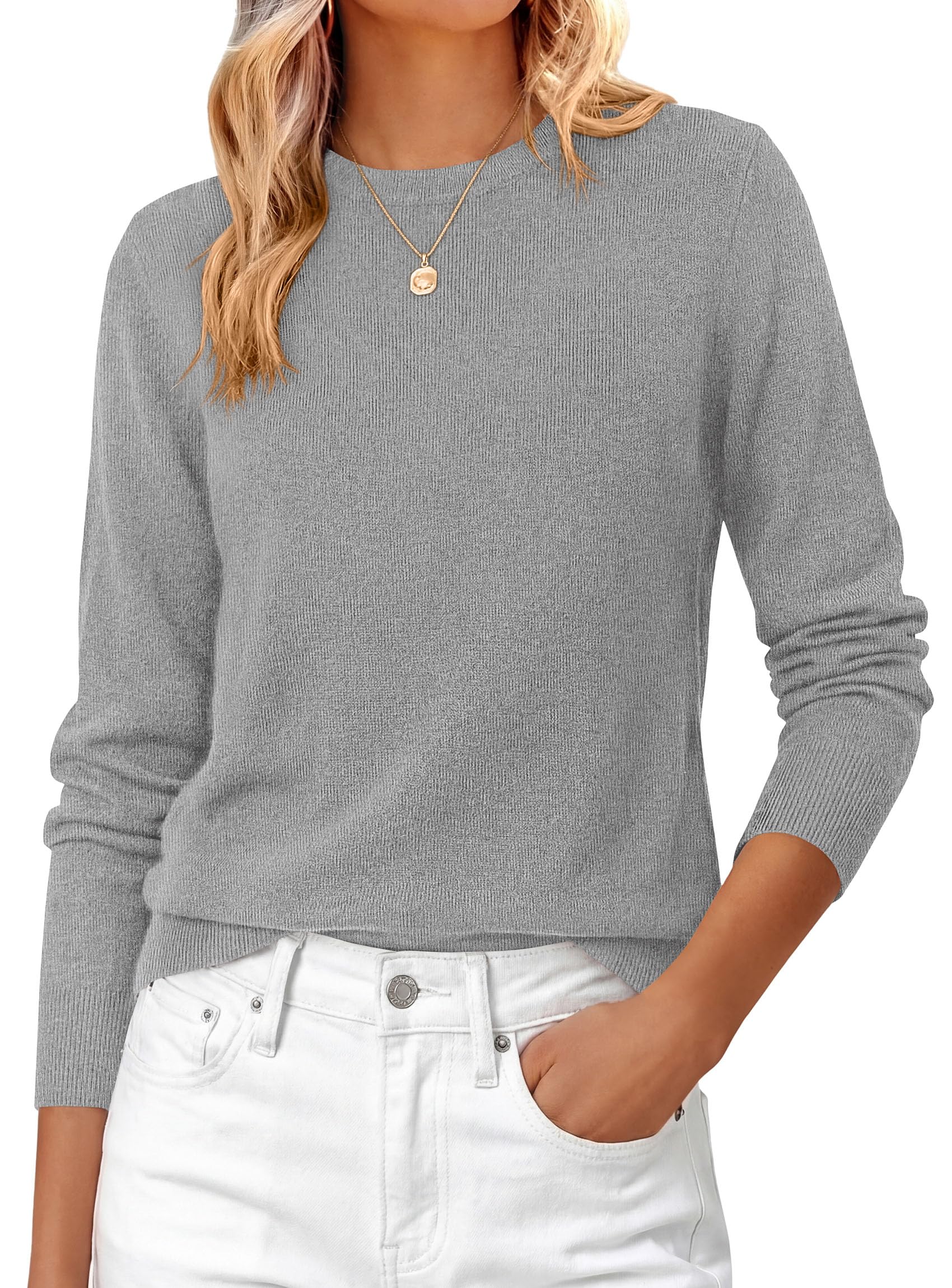 Womens Fall Basic Long Sleeve Sweater,Grey,M