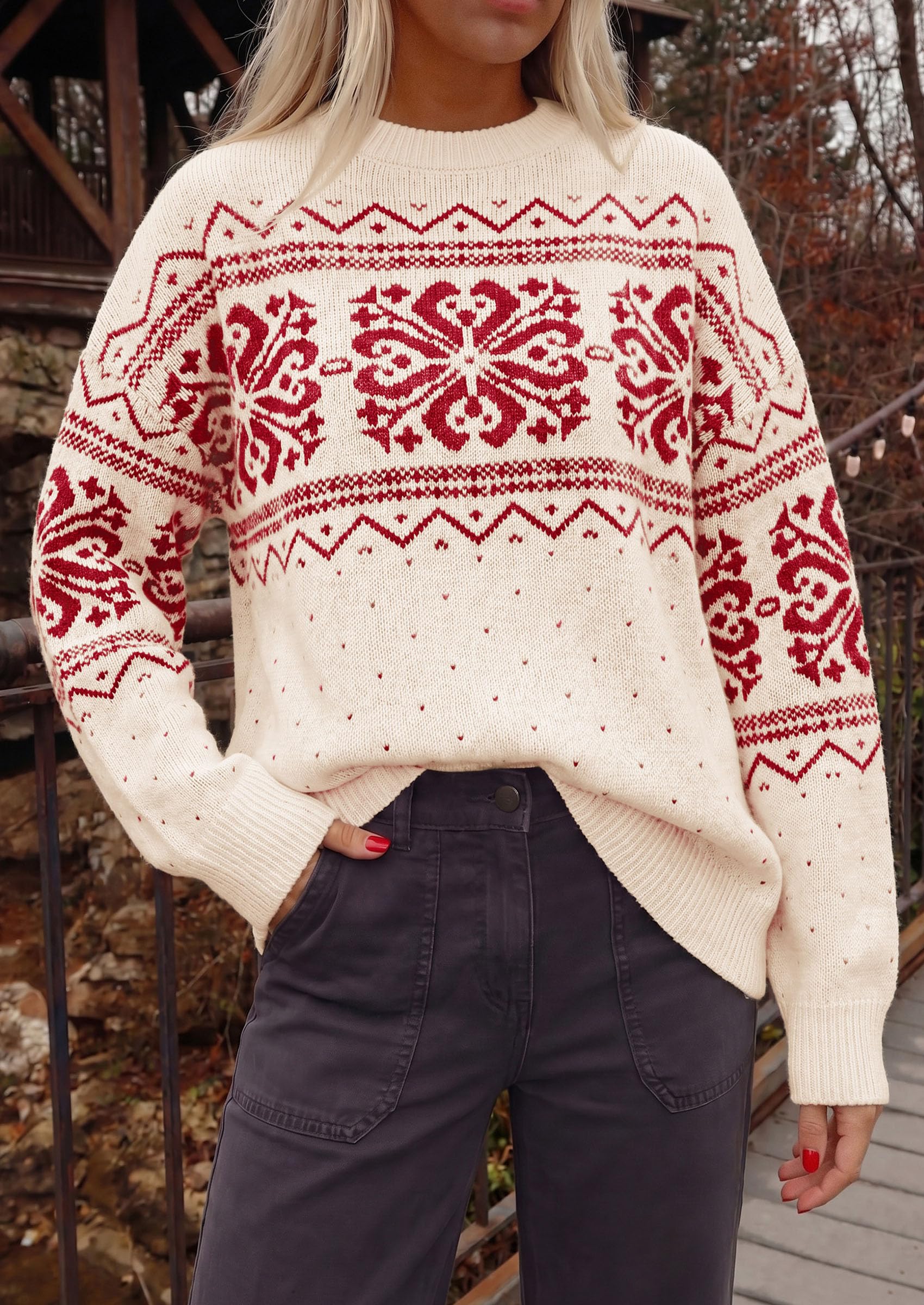Sweaters for Women Fair Isle Oversized Pullover Fall Outfits