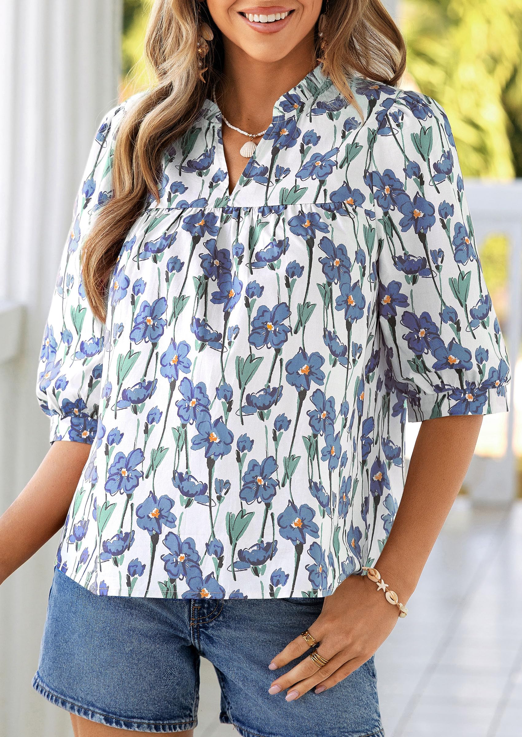 Women's Summer Floral Boho Dressy Casual Tops