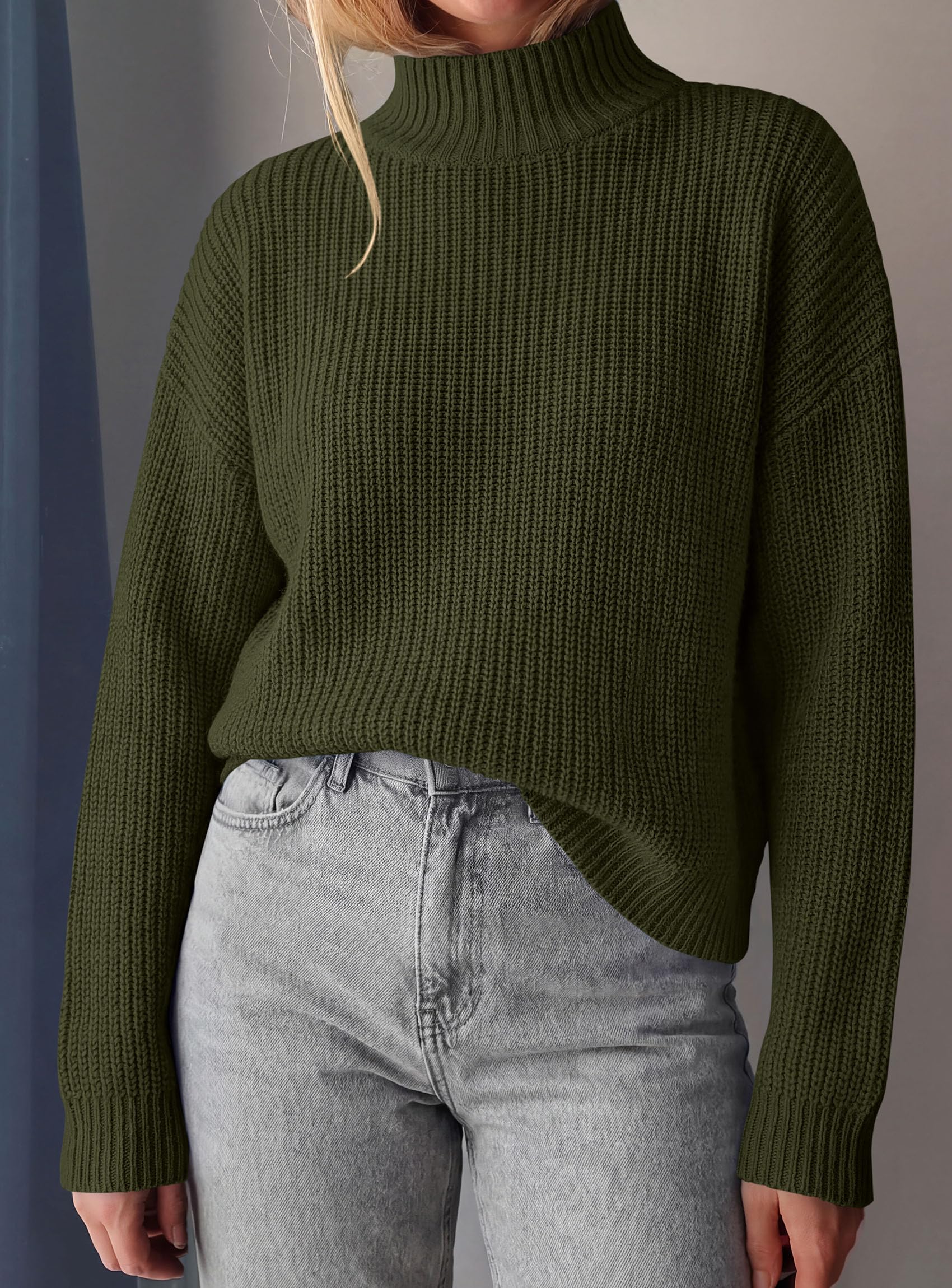 Women's Chunky Knit Fall Mock Turtleneck Pullover Sweaters