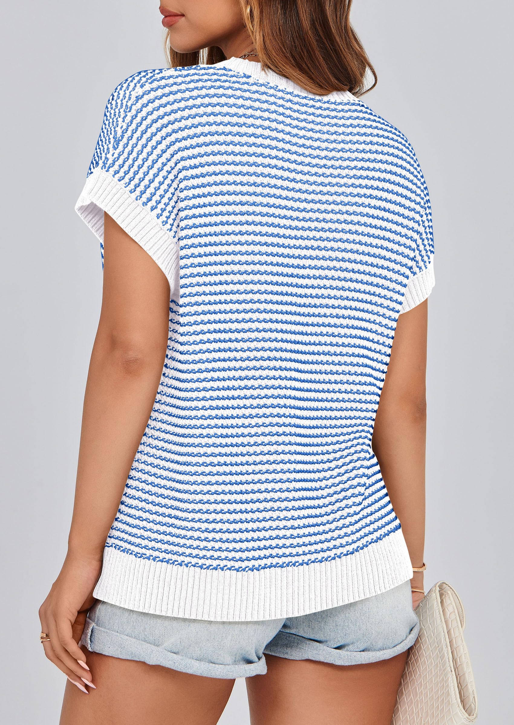 Women's Striped Short Sleeve Sweater Vest Blue,S