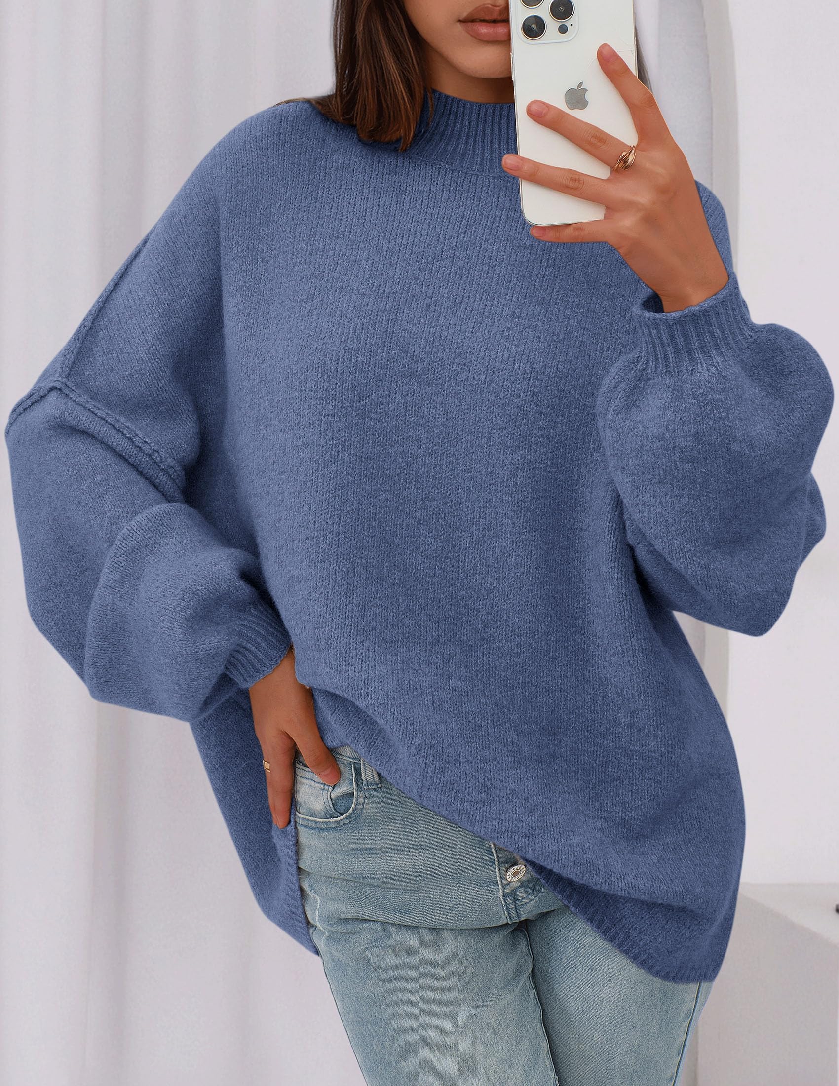Women's Oversized Sweaters Fall Clothes (Blue,S)