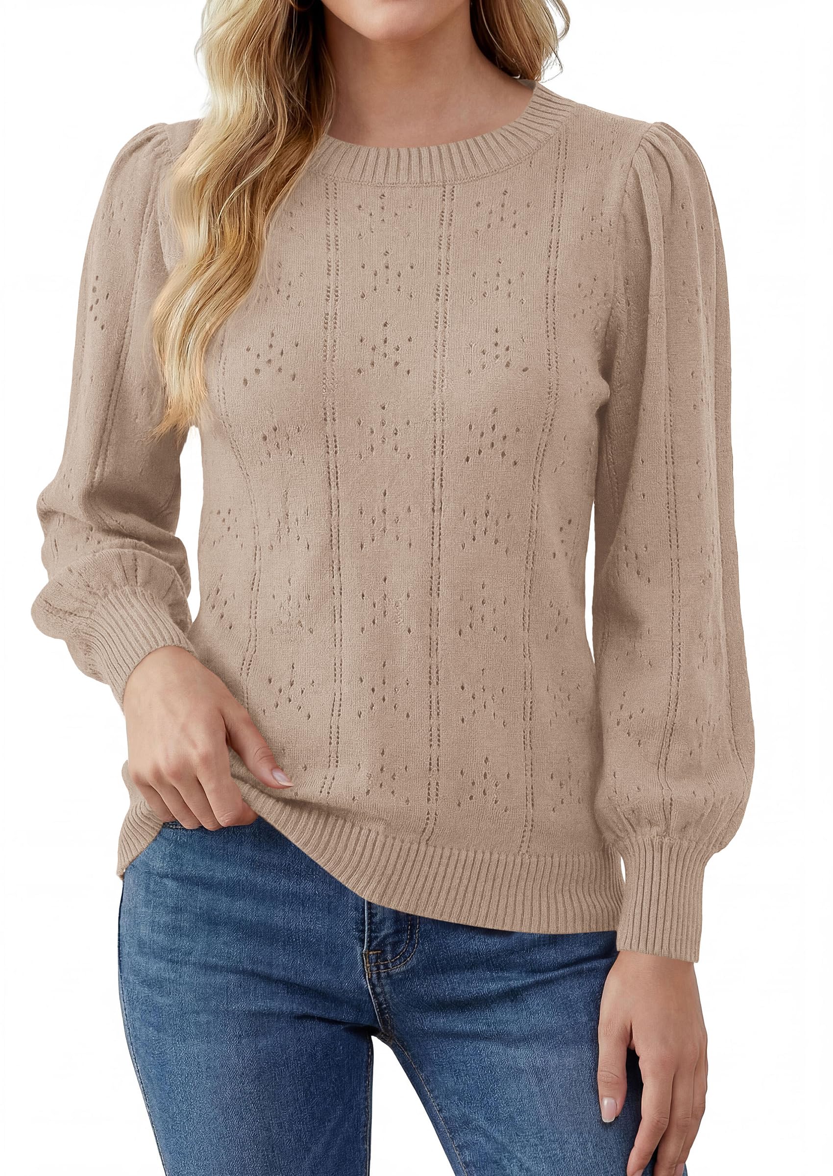 Women Fall Fashion Hollow Out Holiday Sweaters Light Khaki,S