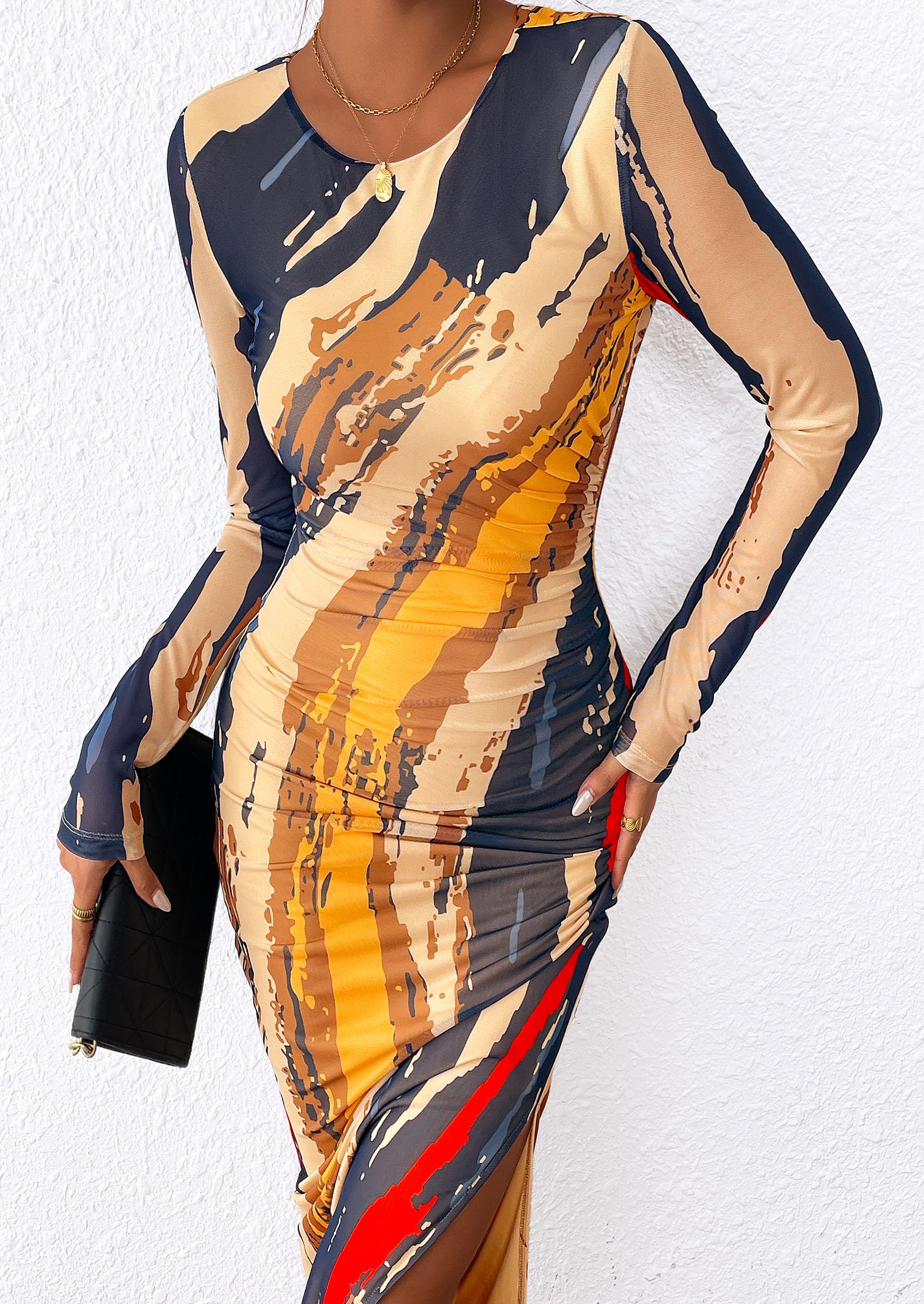 Women's Floral Bodycon Maxi Fall Dress