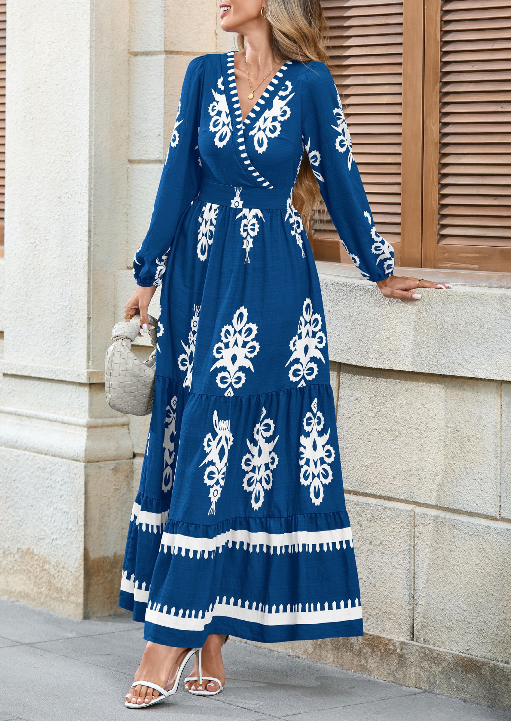 Women's Long Sleeve Floral Boho Maxi Wedding Guest Dress