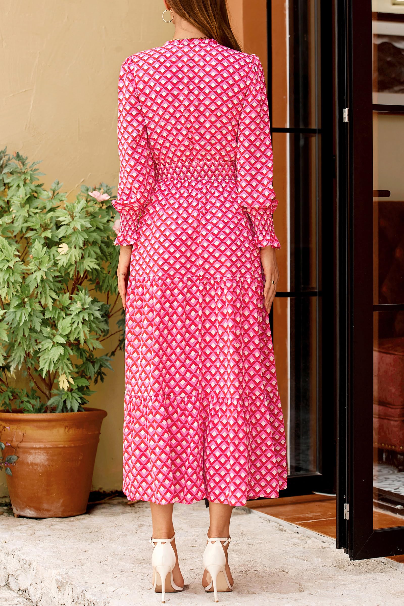 Women's Floral Maxi Dress Fall A Line Wedding Guest Dresses