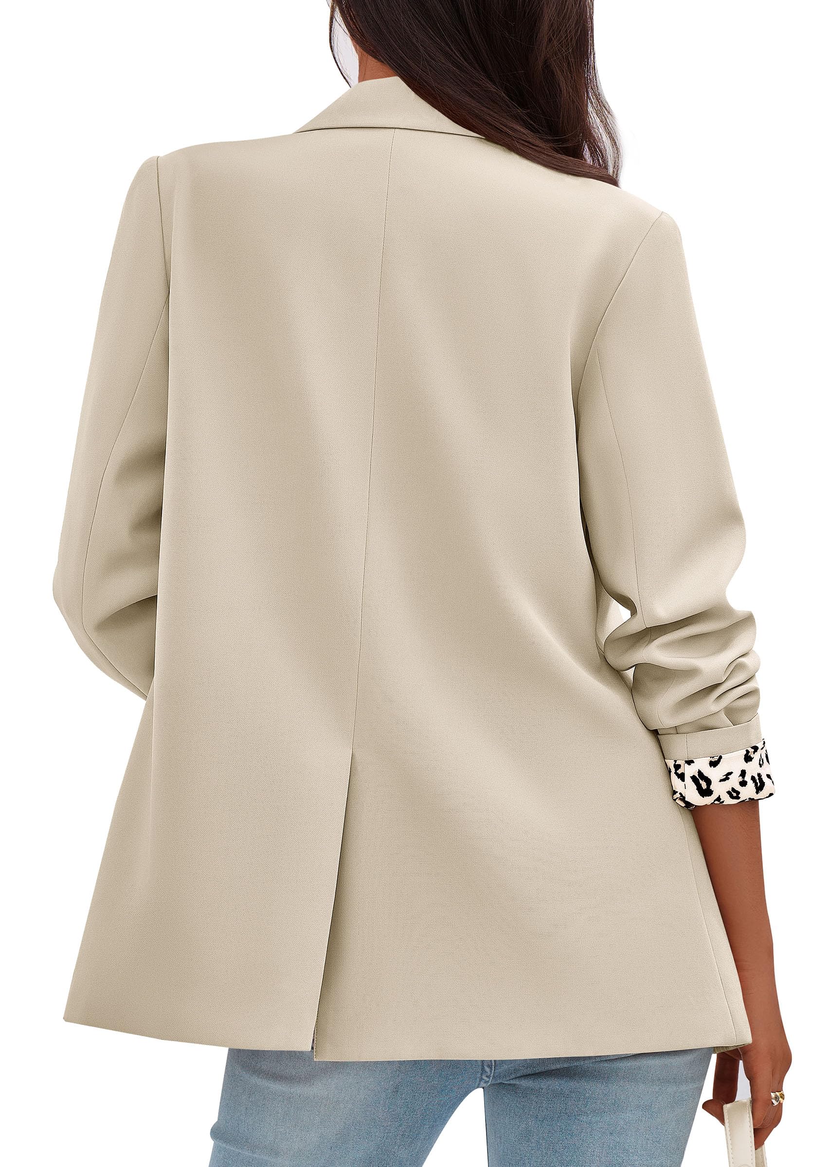 Womens Open Front Leopard Blazers Suit Jackets,Beige,S