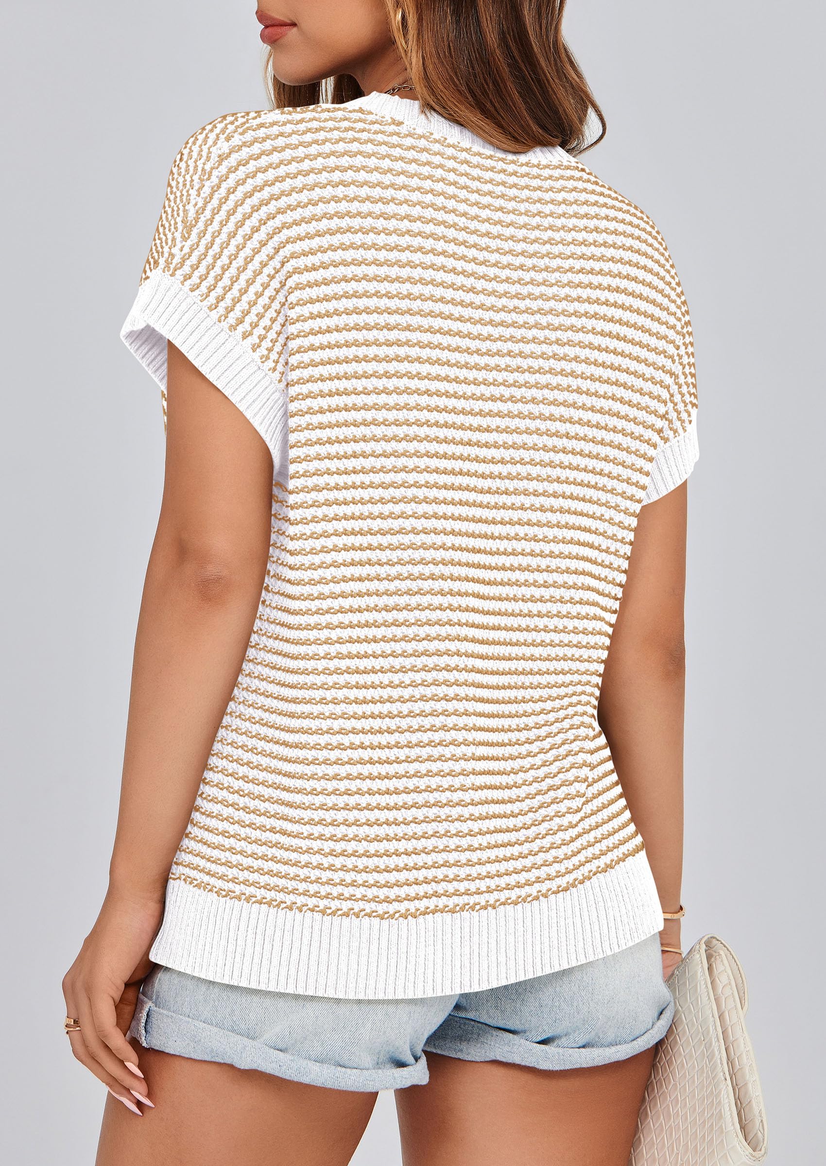 Women's Striped Short Sleeve Sweater Vest Apricot,S