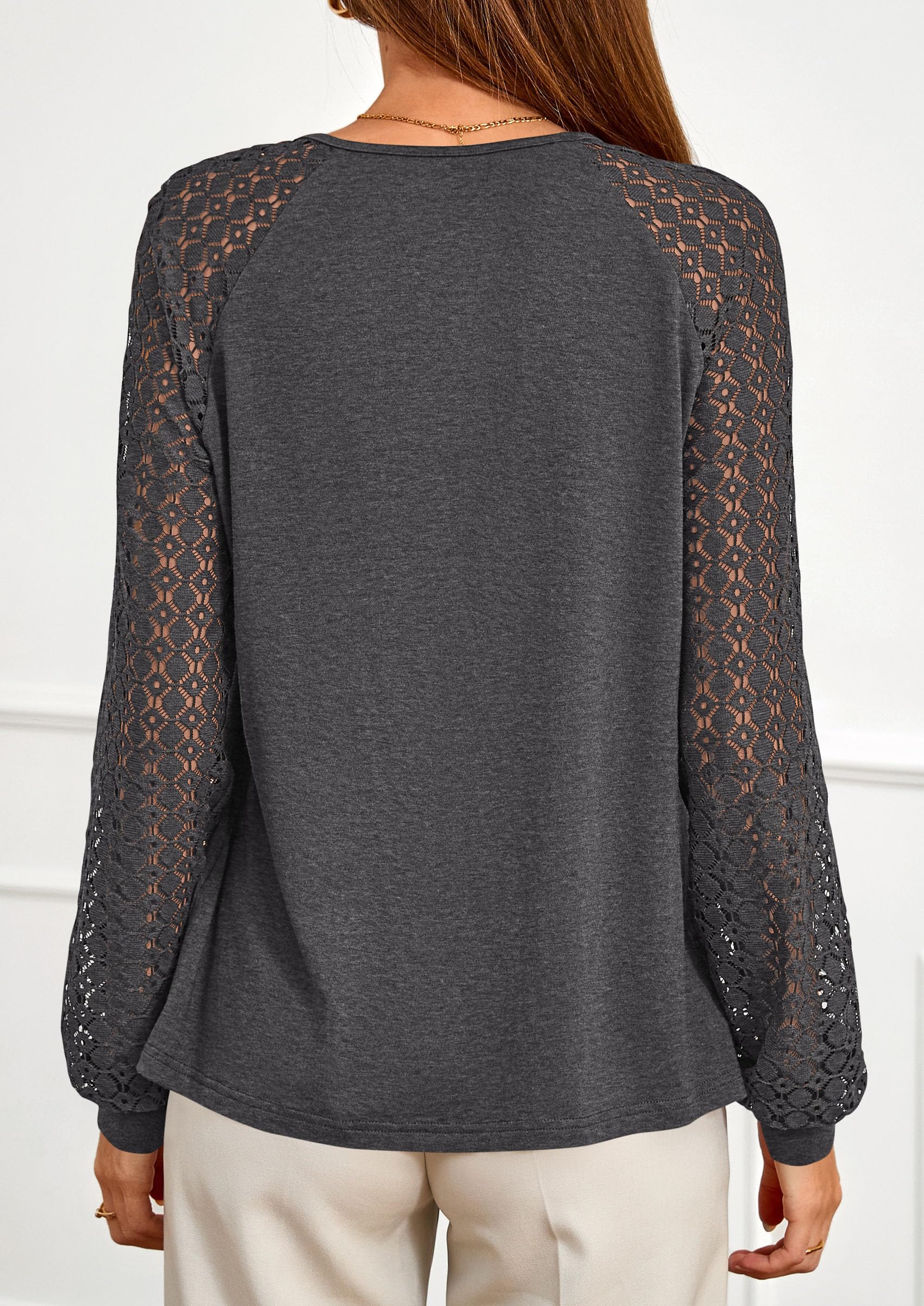 Women's Long Sleeve Shirts Fall Lace Tops,Grey,S