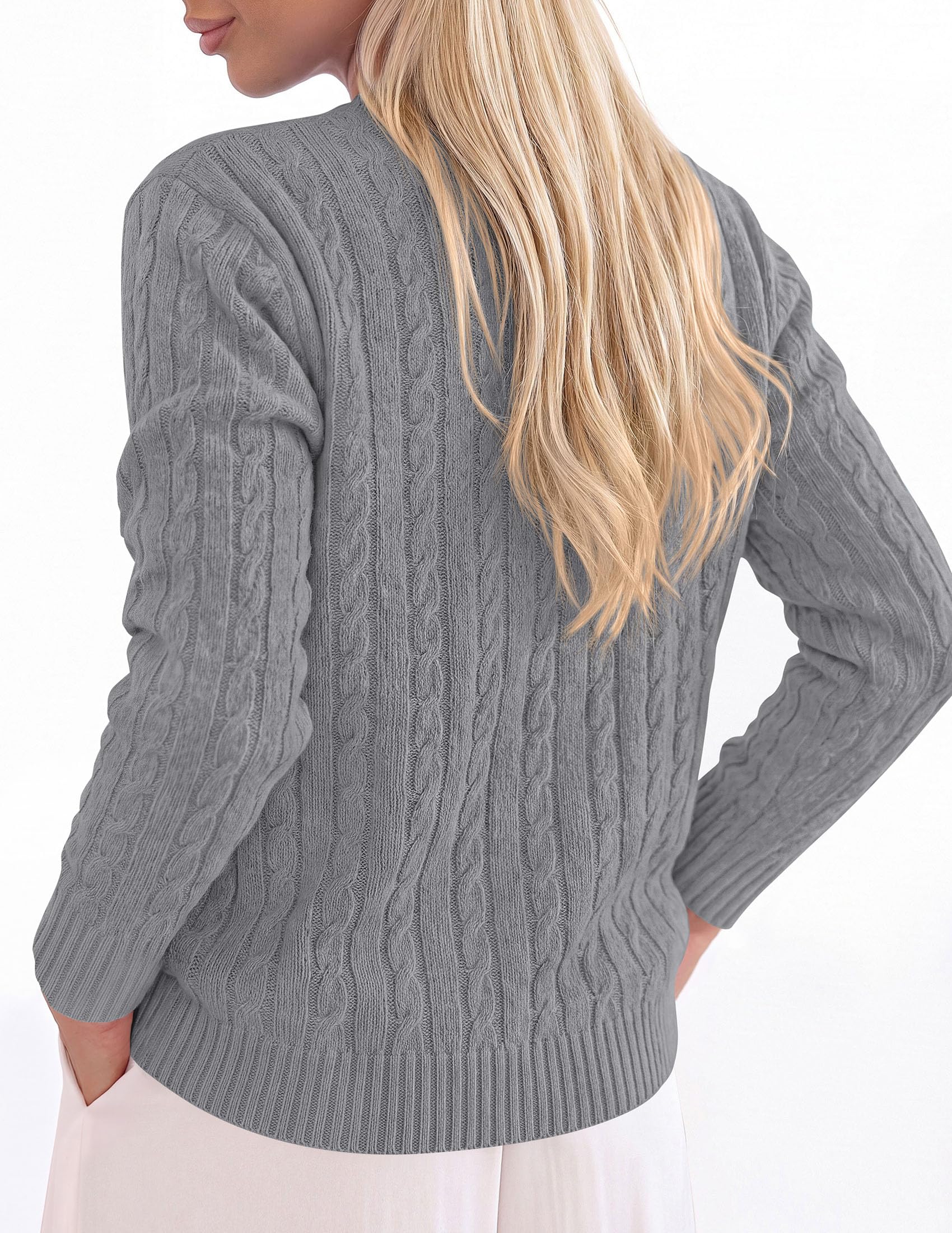 Womens Cable Knit Crewneck Fall Sweater Long Sleeve Tops 2026
